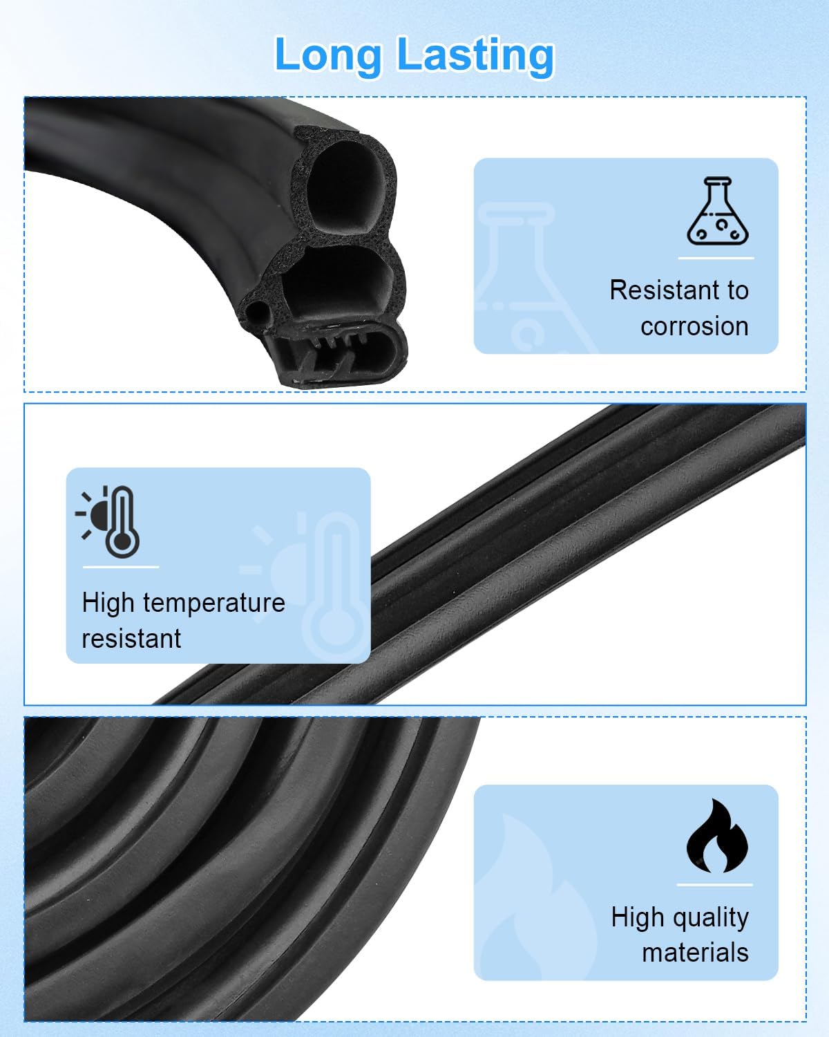 Automotive Door Weather Stripping with EPDM 3 Side Bulbs, 10FT | Car Door Rubber Seal Strip Trim, Car Door Edge Trim Seal Strip Gasket for Trucks RVs Camper Boats Cabinets Home Applications
