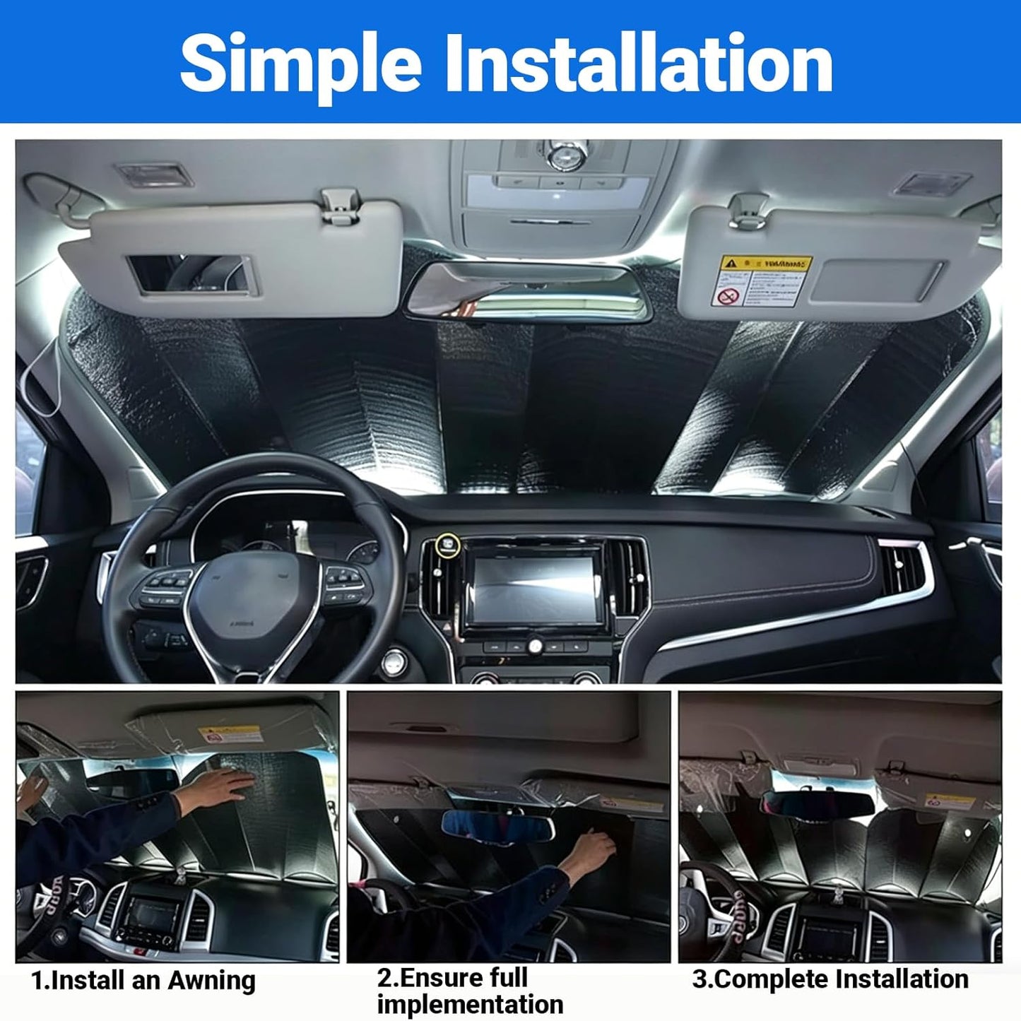 Car Windshield Sun Shade, Double Thickening Bubble Sun Shade, Foldable Front Window Sunshade with Suction Cups, UV-Blocking Sun Visor, Keeps Vehicle Cool for Most Cars SUVs (55"x27.5")