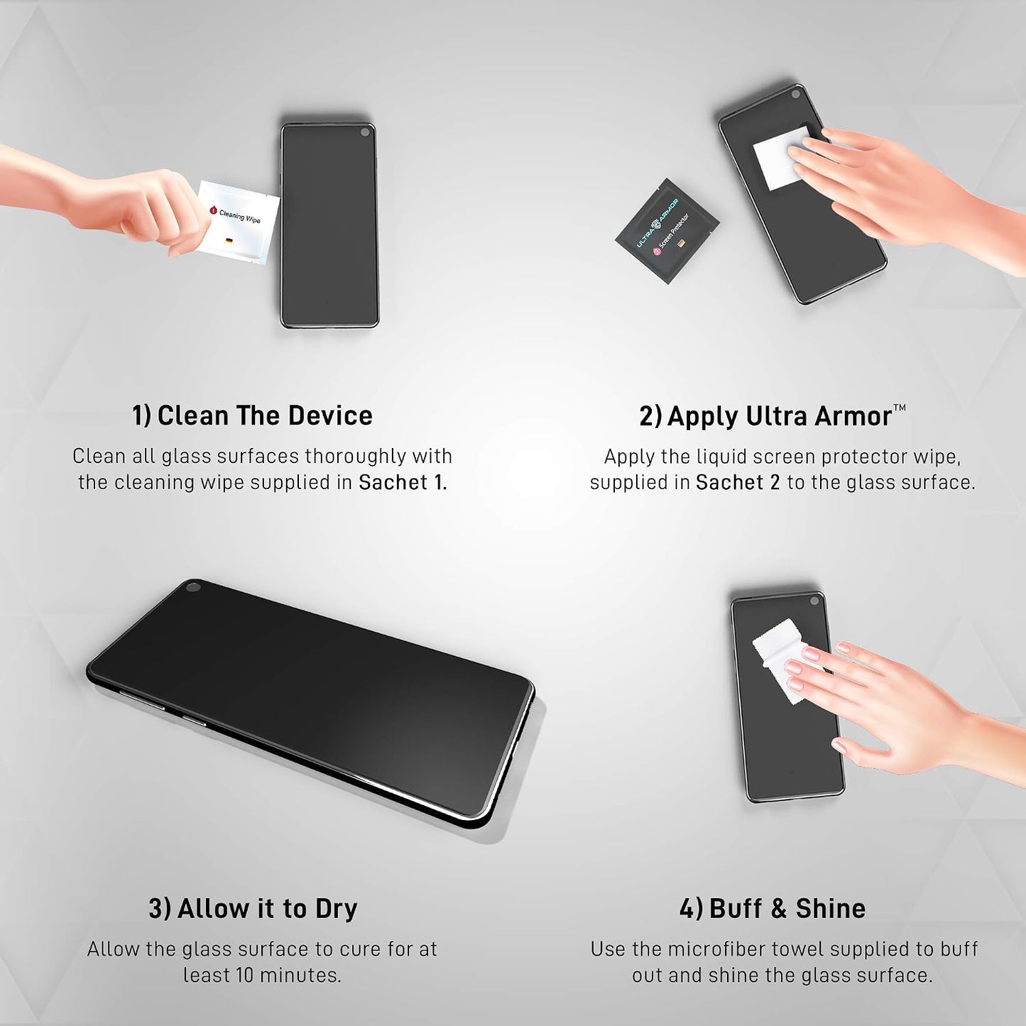 ULTRA ARMOR Liquid Glass Screen Protector for All Smartphones Tablets and Watches Wipe On Nano Protection - Universal