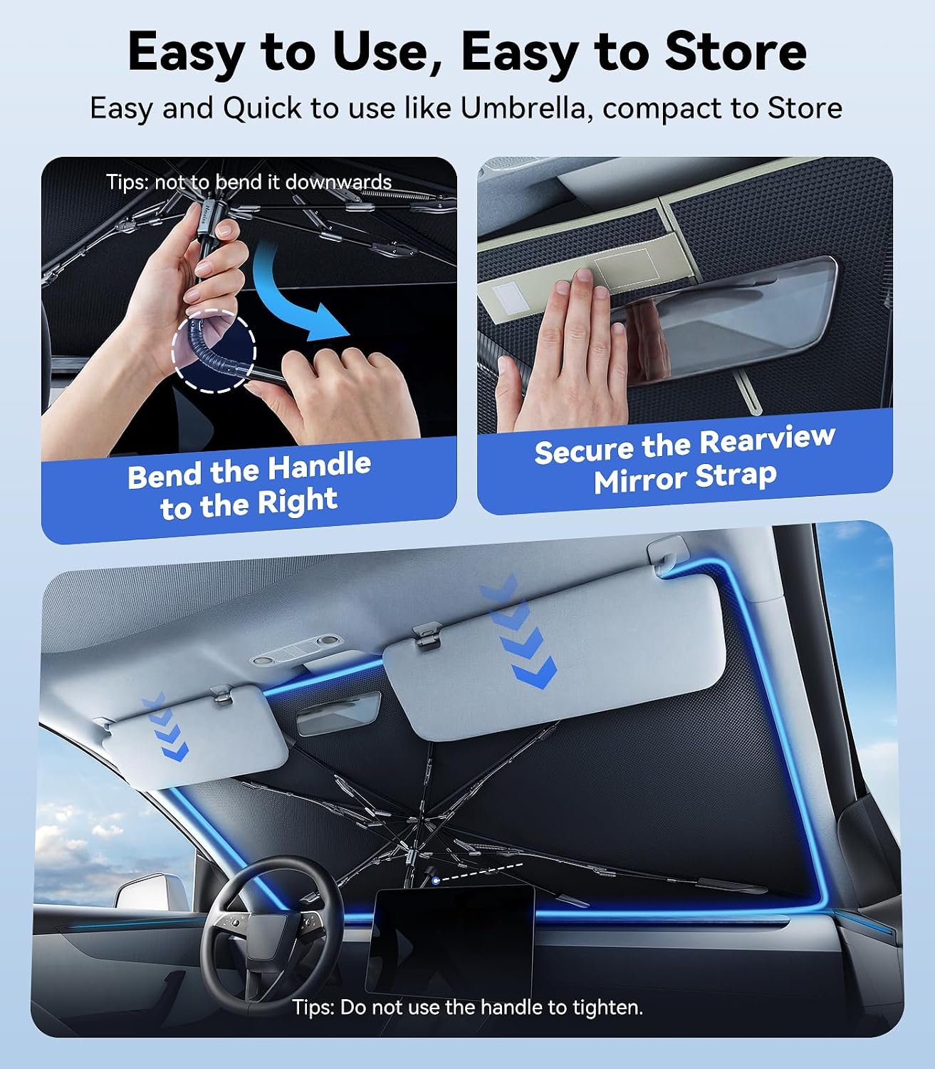 Upgrade Nmoiss Windshield Sun Shade Umbrella for Car Vinyl Coating Protect Car from Sun Rays & Heat Damage Keep Cool and Protect Interior Small (53" L x 29" W)