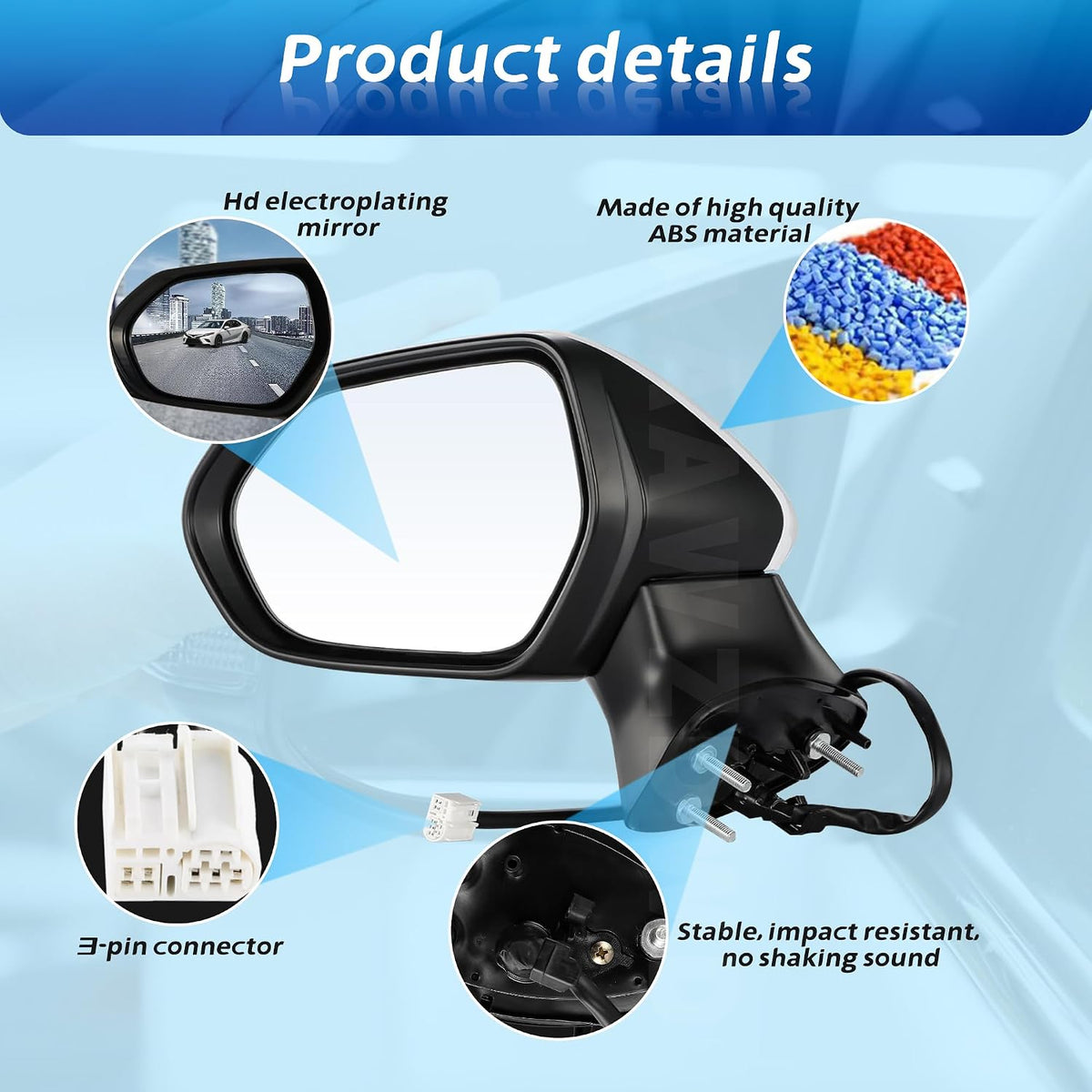 3Pin For Toyota Camry Passenger Side Mirror 2018-2022#TO1321366 87910-06800