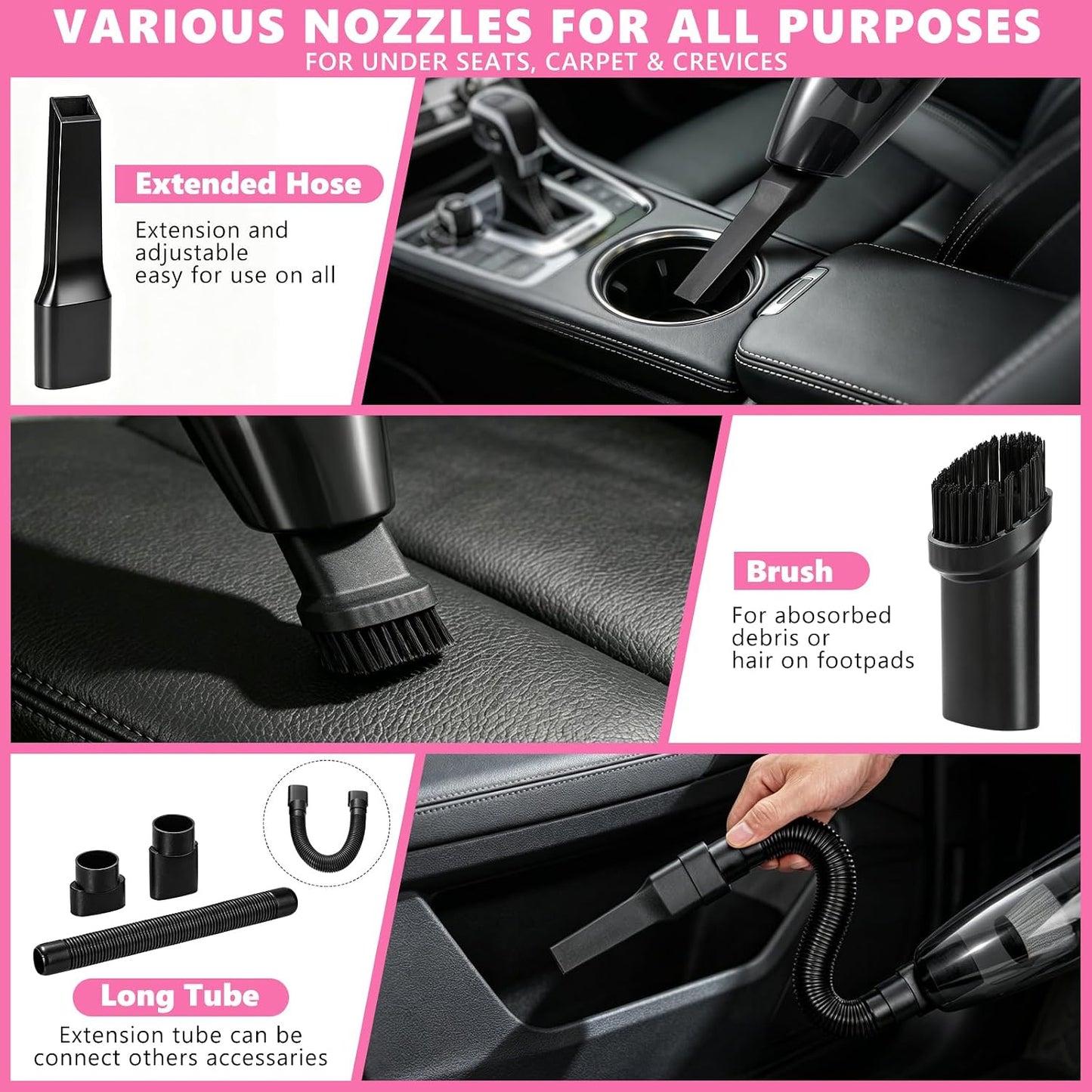 21PCS Car Detailing Kit Interior Cleaner - with Handheld Car Vacuum, Windshield Cleaning Tool, Detailing Brushes, Car Cleaning Supplies Kit for Women Men (Pink)