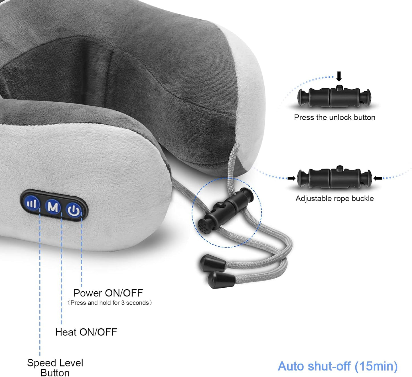 Travel Neck Pillow/Electric Neck Massager with Heating, Memory Foam Pillow for Neck Pain Relief, Neck Support Pillow for Airplane, Car, Office, Gift (Grey)