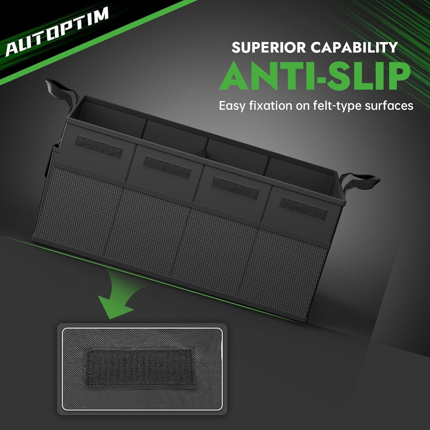 AUTOPTIM Car Trunk Organizer - Collapsible Car Organizer with Non Slip Bottom & Multiple Pockets for Groceries, Trunk Storage with Base Panel for SUV Sedan Van, 2 Compartments (Black, Medium)
