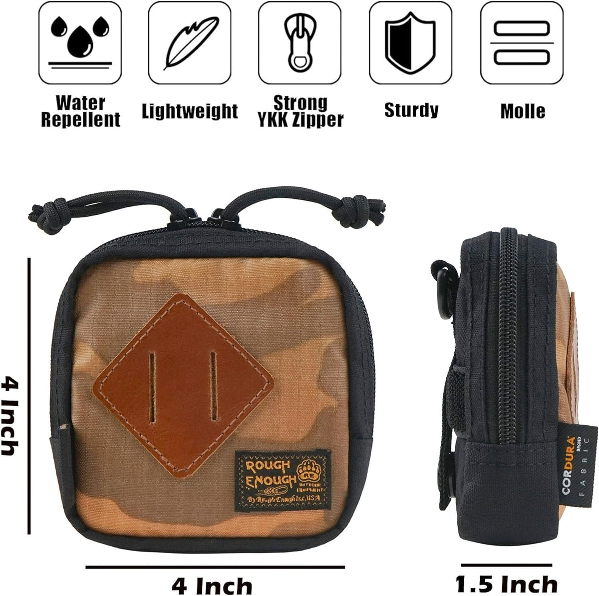 Rough Enough EDC Belt Pouch for Men Coin Organizer Small Tactical Molle Pouch with Magnetic Buckle Zipper for Outdoor Gear Desert Camo and Black Cordura