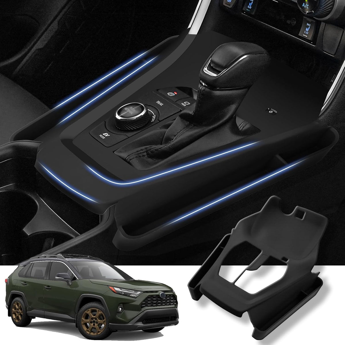 Autorder Silicone Center Console Organizer for 2019-2025 Toyota RAV4 Accessories Seat Gap Storage Box Soft Gear Shift Panel Trim Cover