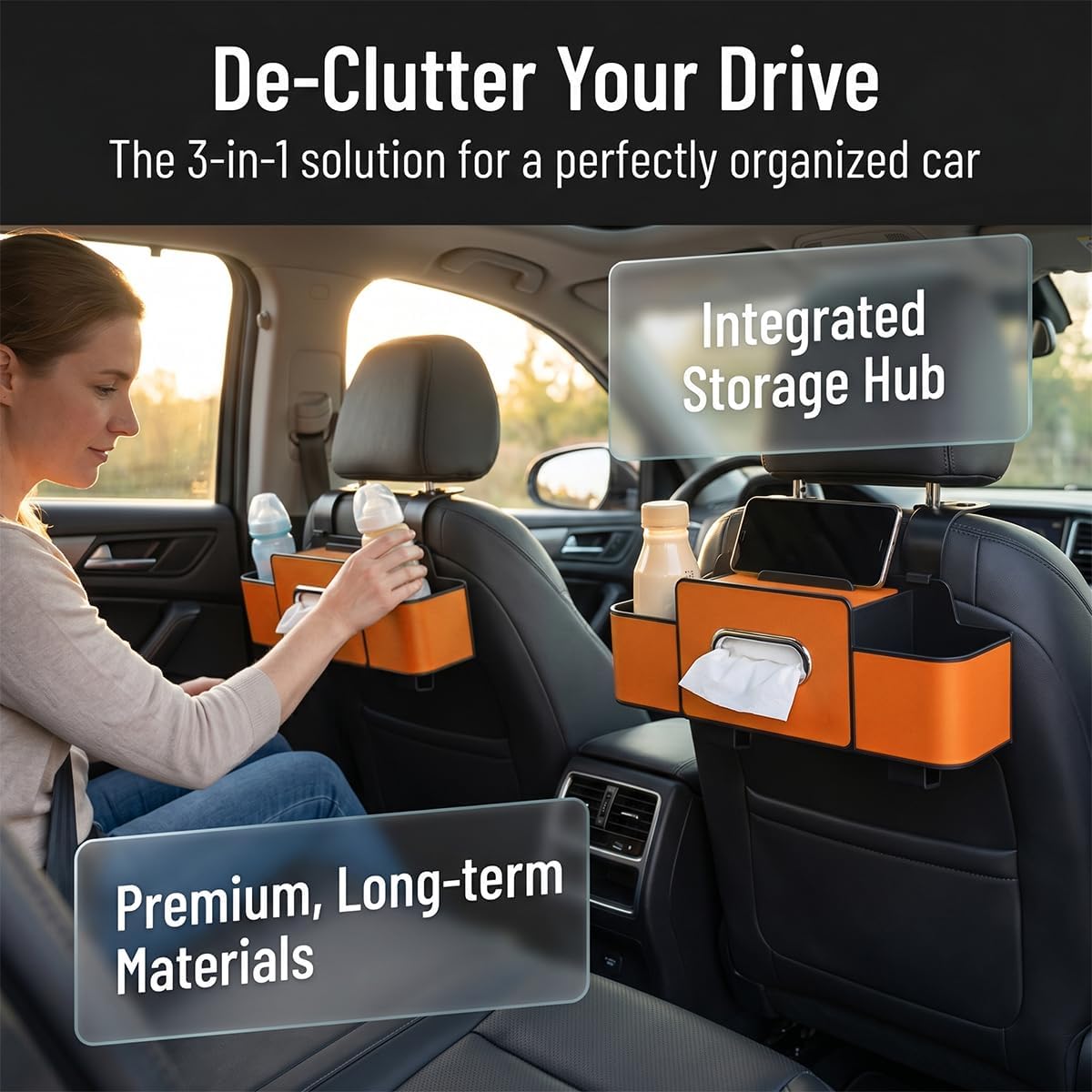 4-in-1 Car Backseat Organizer, Orange