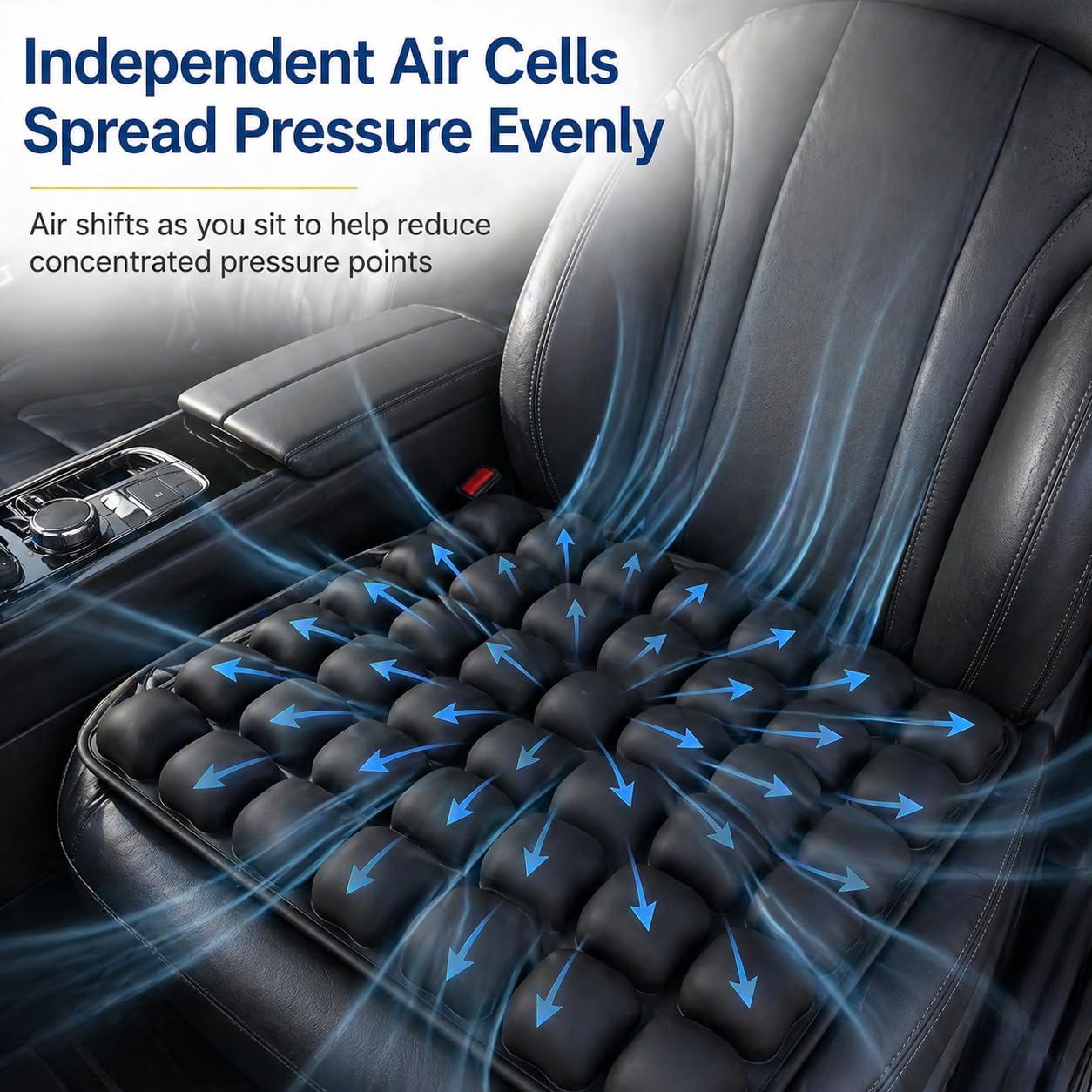 Car Seat Cushion for Long Drives, Seat Cushion for Car, Inflatable Car Seat Cushions for Driving, Adjustable Truck Driver Seat Pad for Auto, SUV, Office Chair, Built-in Pump, Black