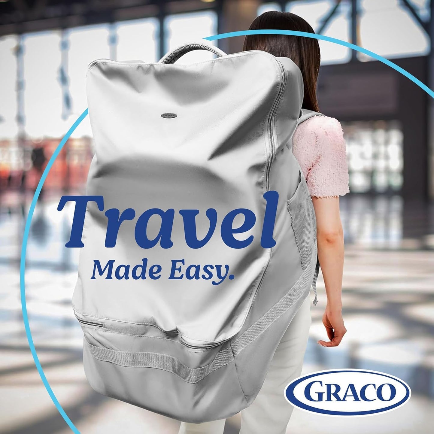 Graco Padded Car Seat Travel Bag & Infant Carrier Backpack, Gray | Durable Large Back Pack for Carseats & Booster Seats, Airport Gate Check Bag Luggage, Water Resistant Material
