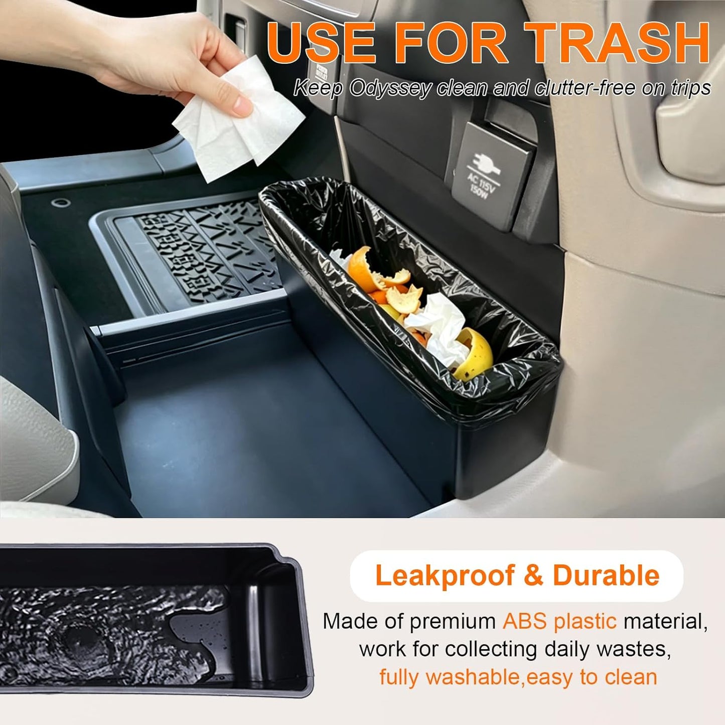 Center Console Trash Can Compatible with 2018-2024 Honda Odyssey Accessories Car Trash Garbage Bin/Items Organizer Keep Clean Durable ABS Plastic