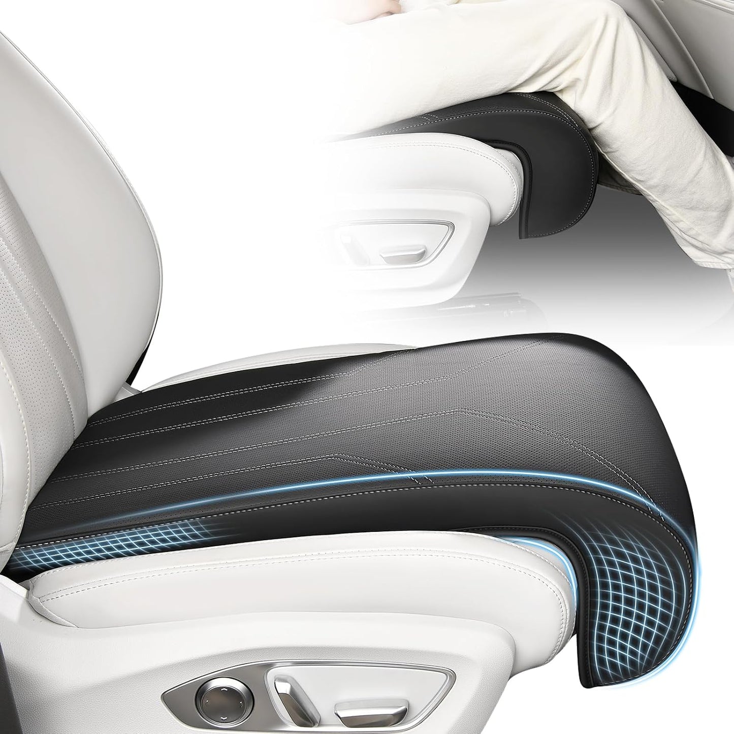 FLORICH Car Seat Extender Leg Support Cushion for Driver Seats Office Chair, Leather Memory Foam Widened seat Cushion for Long Drivers Universal Car Seat Cushion Legs Rest Pads-Light Grey