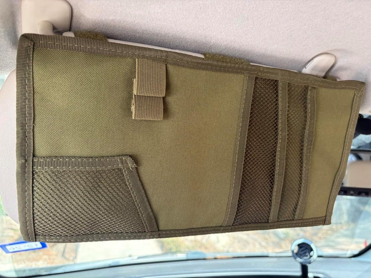 Car Sun Visor Organizer, Tactical MOLLE Visor Panel for SUV, Pickup Truck, Jeep & Car – Double-Sided EDC Storage Panel for Sunglasses, Documents, Flashlight, Pens & Tools