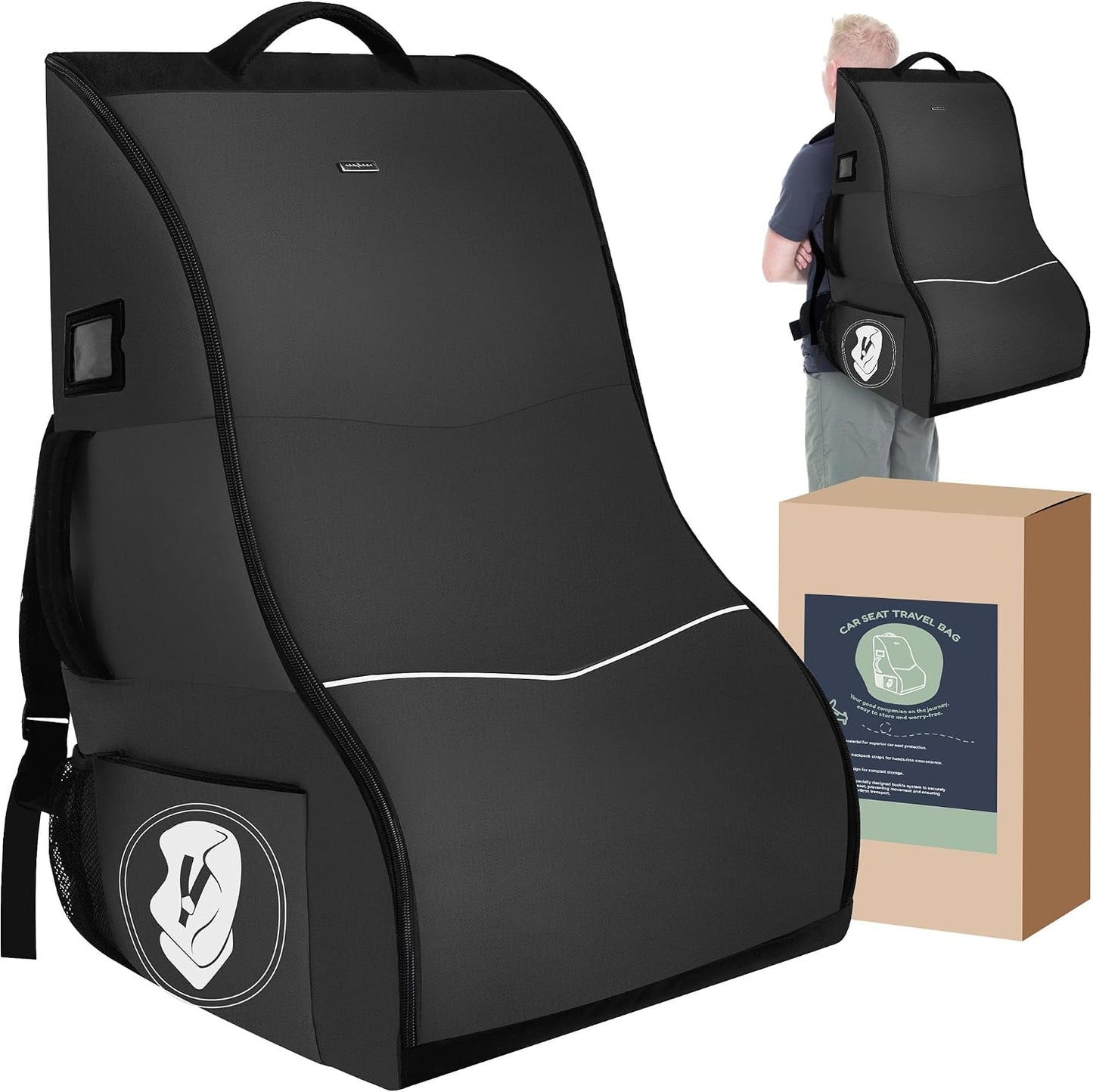 Car Seat Travel Bag for Airplane – Waterproof Heavy Duty Carseat Backpack for Gate Check or Airport Travel – Fits Infant, Convertible & Booster Seats, Black