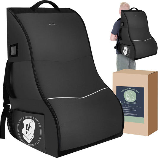 Car Seat Travel Bag for Airplane – Waterproof Heavy Duty Carseat Backpack for Gate Check or Airport Travel – Fits Infant, Convertible & Booster Seats, Black