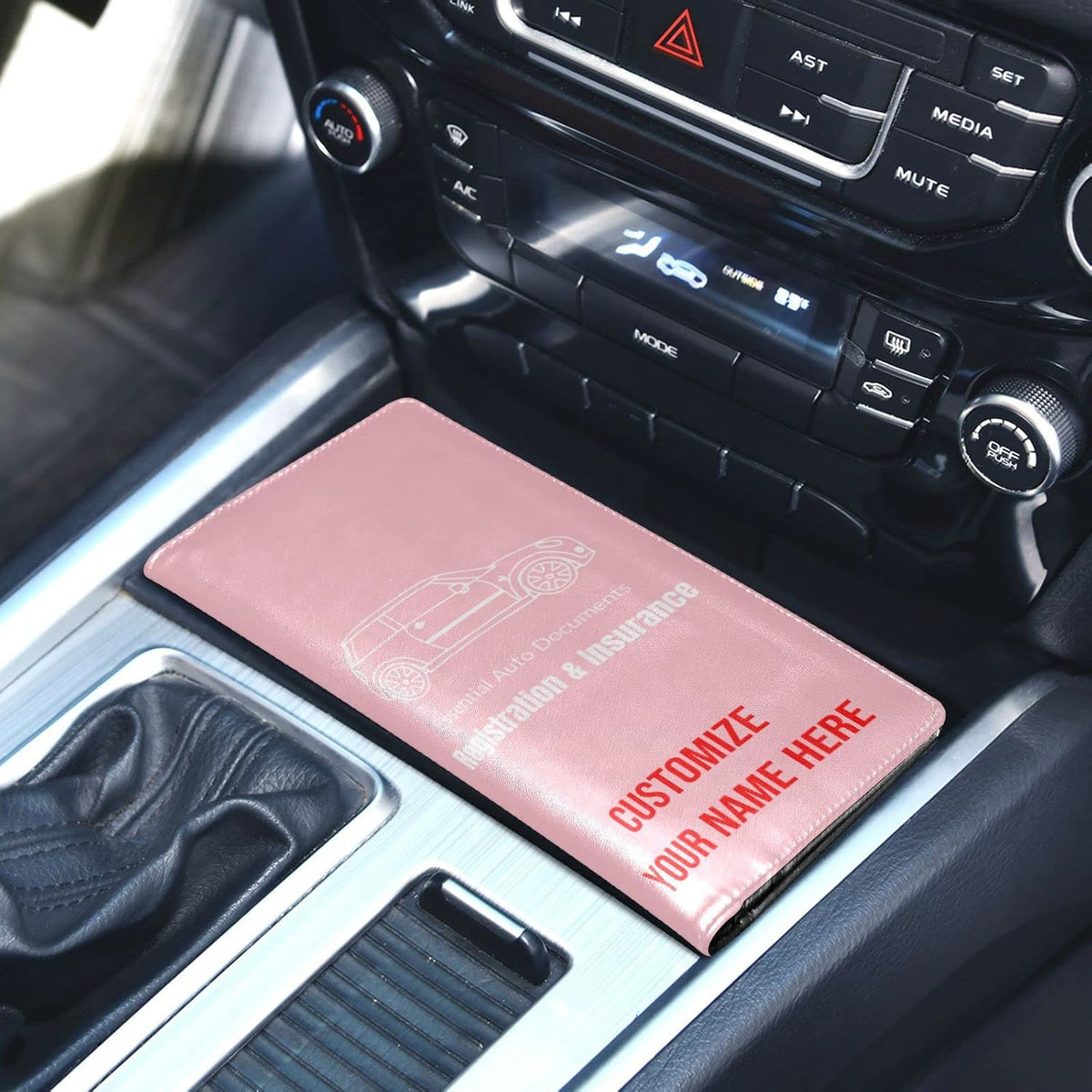 Custom Car Registration and Insurance Card Holder Personalized Leather Glove Box Organize Men Women Wallet Accessories Case for Cards, Essential Document Driver License Pink