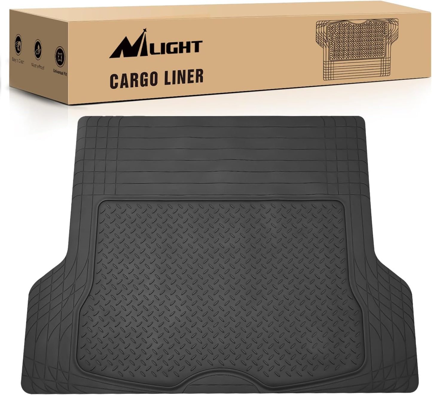 Nilight Rubber Cargo Mats for Cars Trucks SUVs, Universal Trim to fit for Most Vehicles, All Weather Protection Heavy Duty Cargo Liners