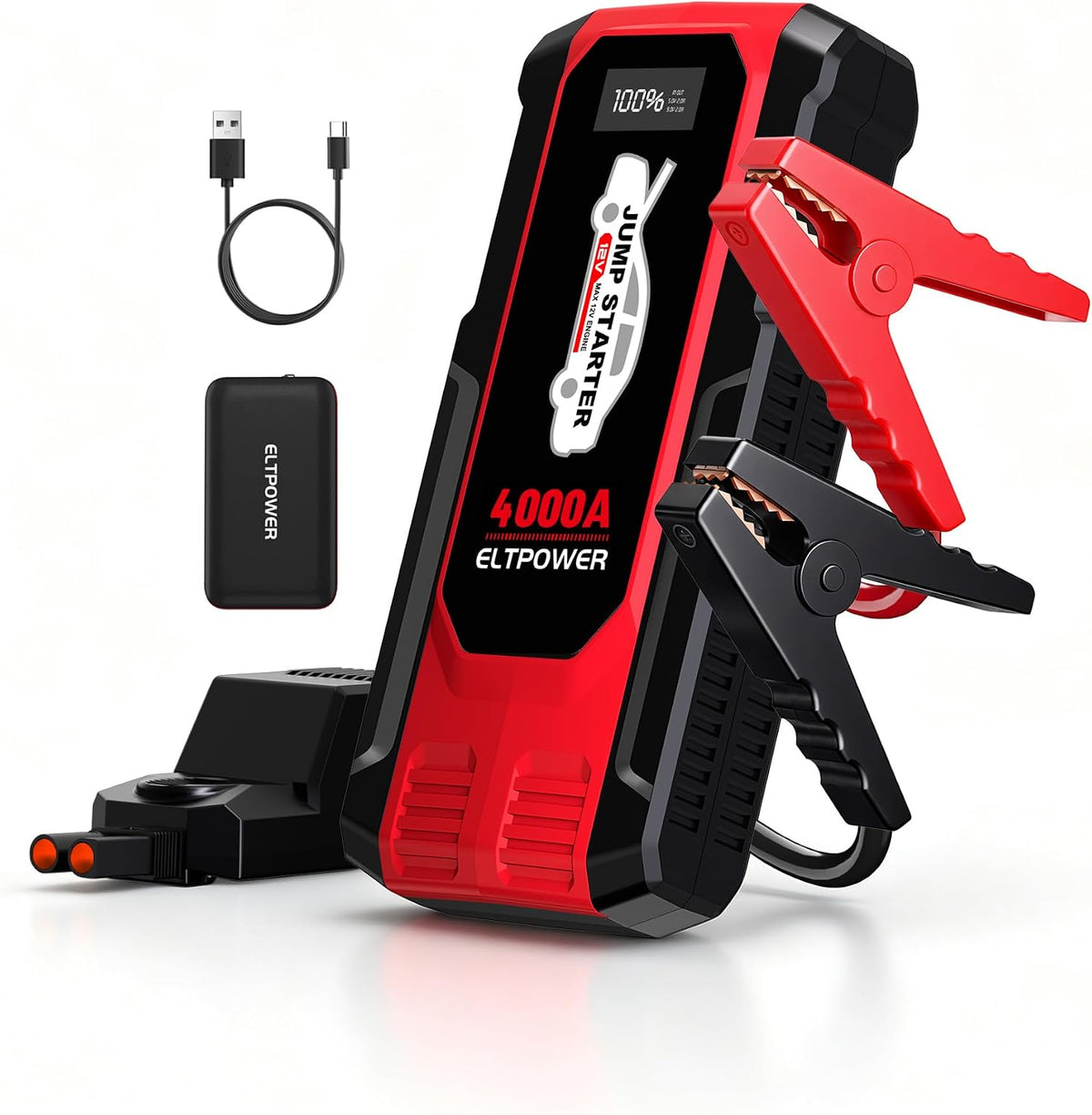 4000A Heavy Duty Jump Starter, 74Wh 12V Portable Truck Battery Booster Jump Box, Car Jump Starter for 8.0L Gas & 7.0L Diesel Engine, USB Fast Charge LED SOS Light with Storage Carry Case