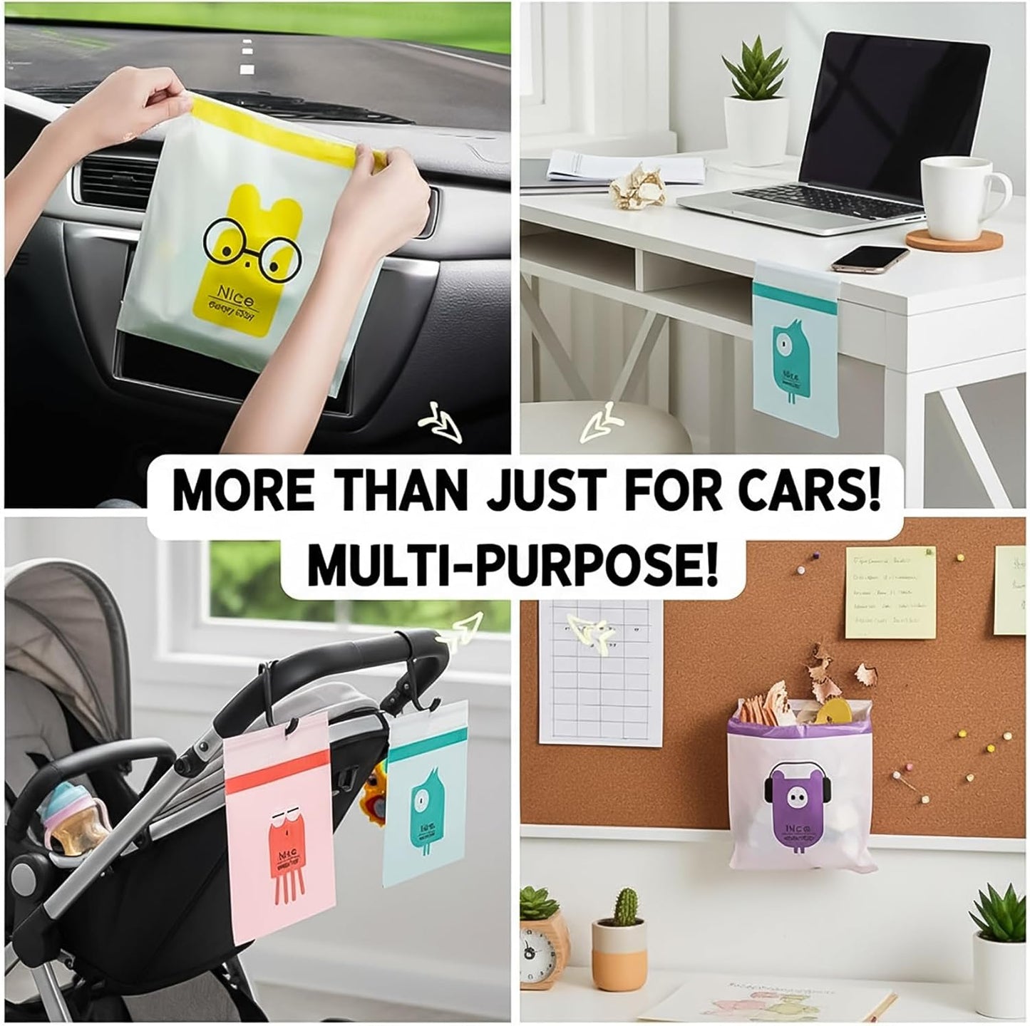 Hiceeden 120pcs Car Trash Bag, Stick-on Disposable Trash Bag | Leakproof Vomit Bags for Car, Kitchen, Travel, Camping, Bedroom, Study Room, Office