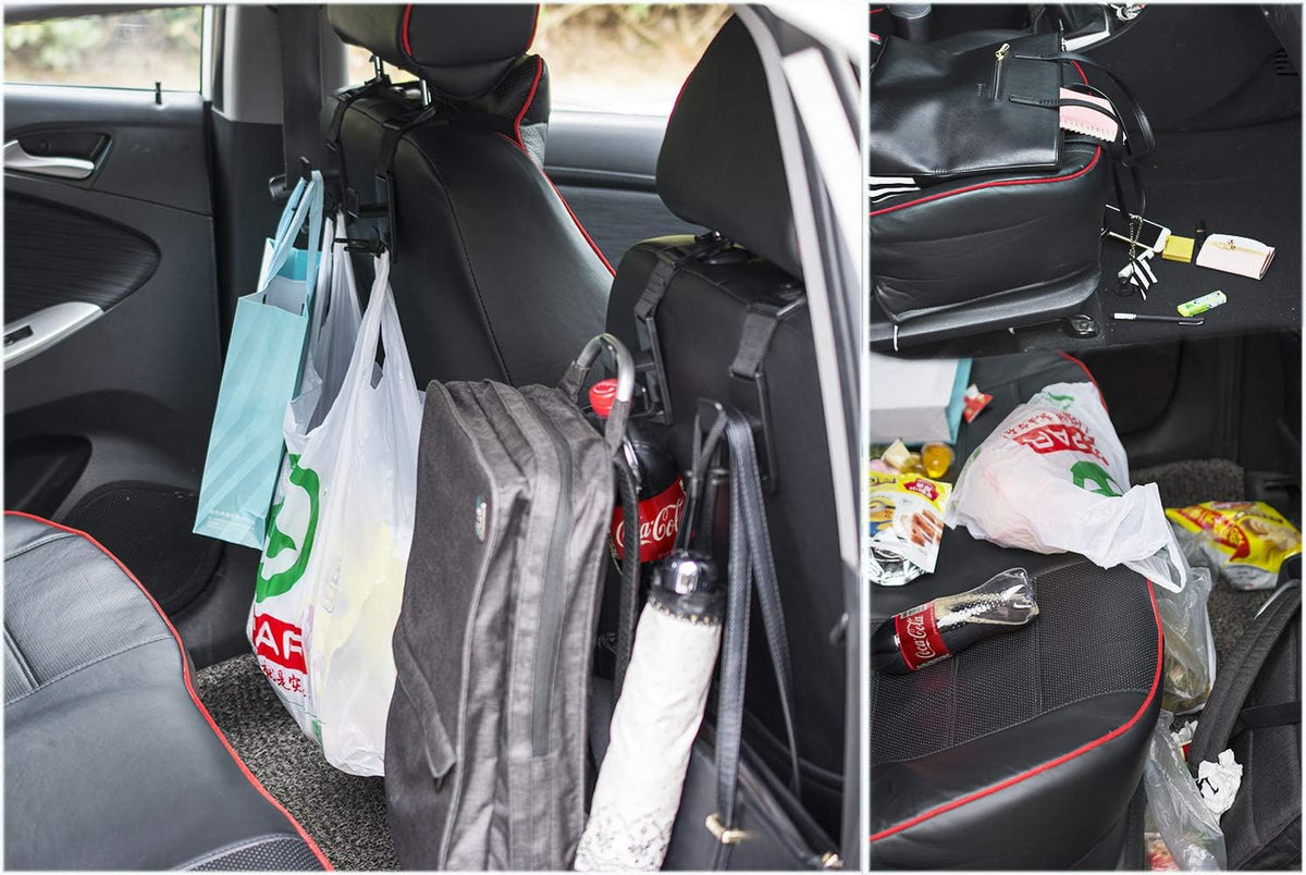 matteblack Magic Hanger Headrest Holder Organizer, Behind Over The Seat Car Hooks-Hang Purse Grocery Bags-4Pack (Frosted Black)
