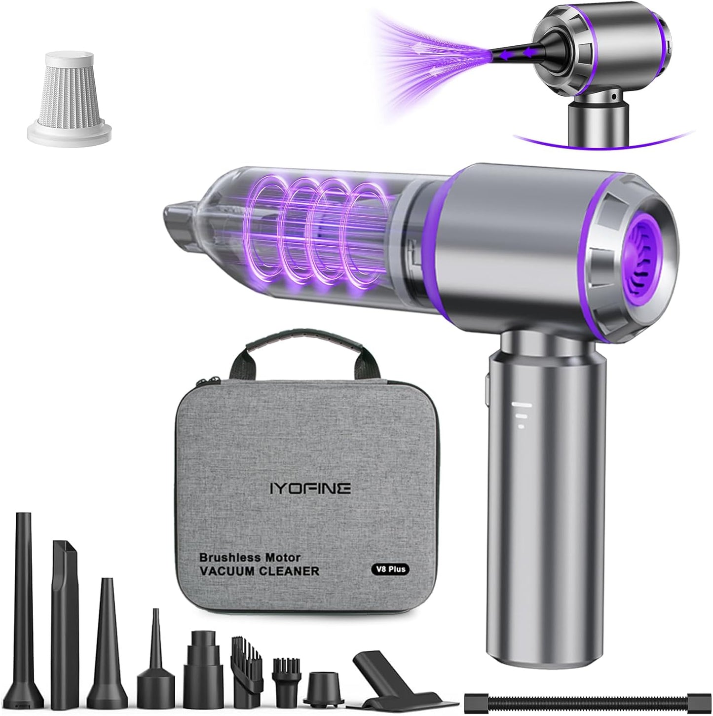 V8 Plus Cordless Car Vacuum Cleaner, Handheld Mini High Power | Portable 4-in-1 Vacuum Blower with Powerful Suction, Compressed Air Cleaner for Car Interior, Keyboard, Home & Office