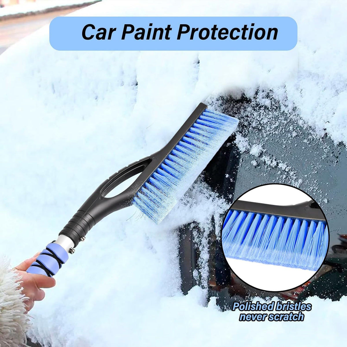 27" Snow Brush and Ice Scrapers Detachable Pivoting, Soft Bristle Head,Foam Grip, for Car,Trucks,or SUV Window & Windshield Tool (2pcs)