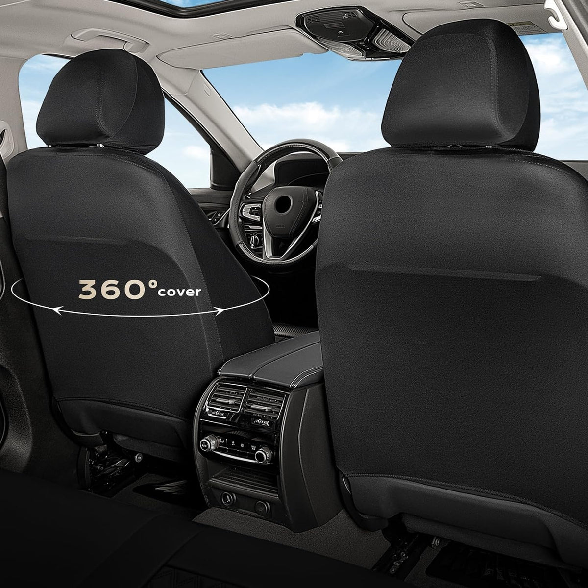 Coverado Front Seat Covers, Luxury Diamond Leather Car Seat Cover with Carbon Fibre Weave Design, Waterproof Car Seat Protectors, Black Driver Seat Covers Universal Fit for Cars SUV Trucks