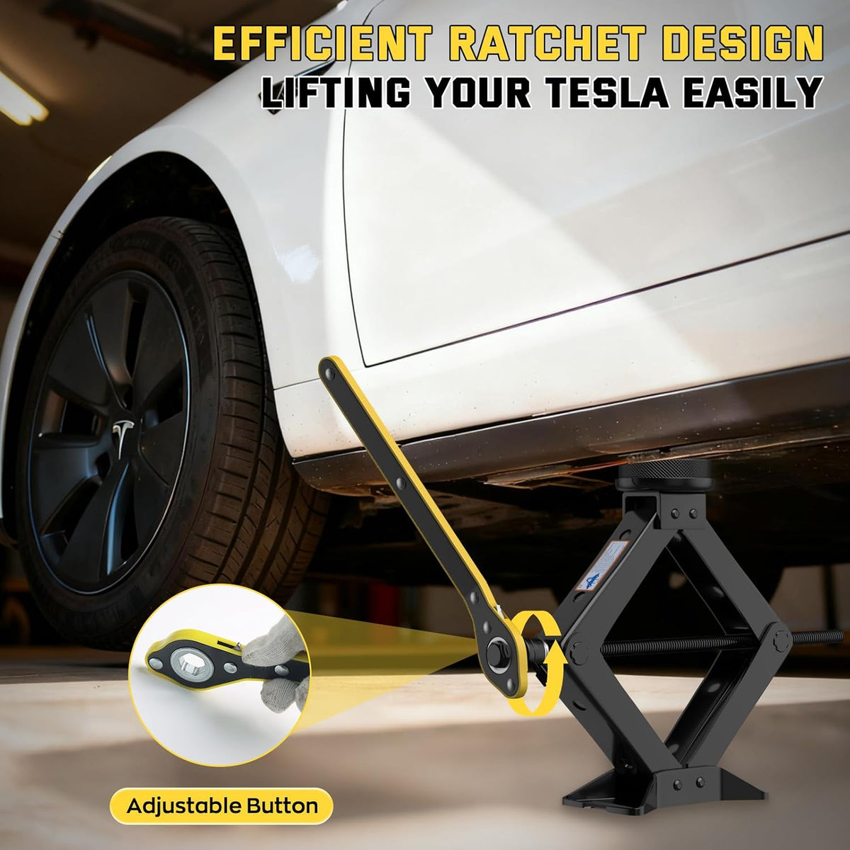 3 Ton Car Jack for Tesla Model Y Model 3, 4.1"-18.3" Lifting Scissor Jack with Lug Wrench, Tesla Tire Change kit for Model Y/3/S/X.