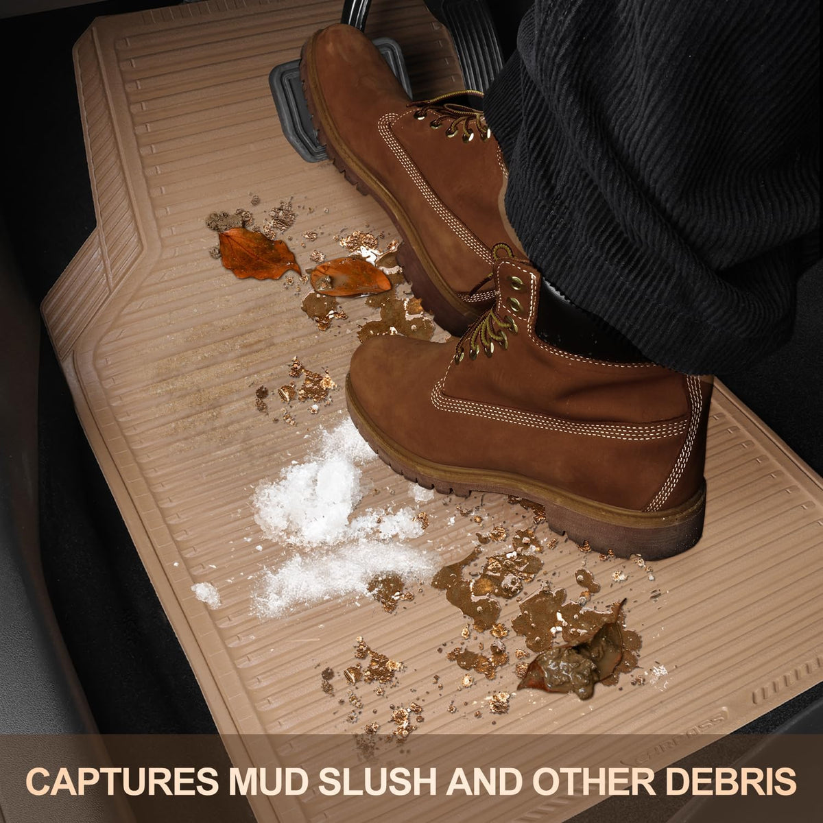 CAR PASS Tan Rubber Car Floor Mats & Cargo Liners, All Weather Car Mats & Trunk Mats,Waterproof Automotive Floor Mats Trim to Fit for Most Cars Sedans SUVs Vans, Durable Heavy Duty Anti-Slip,Beige