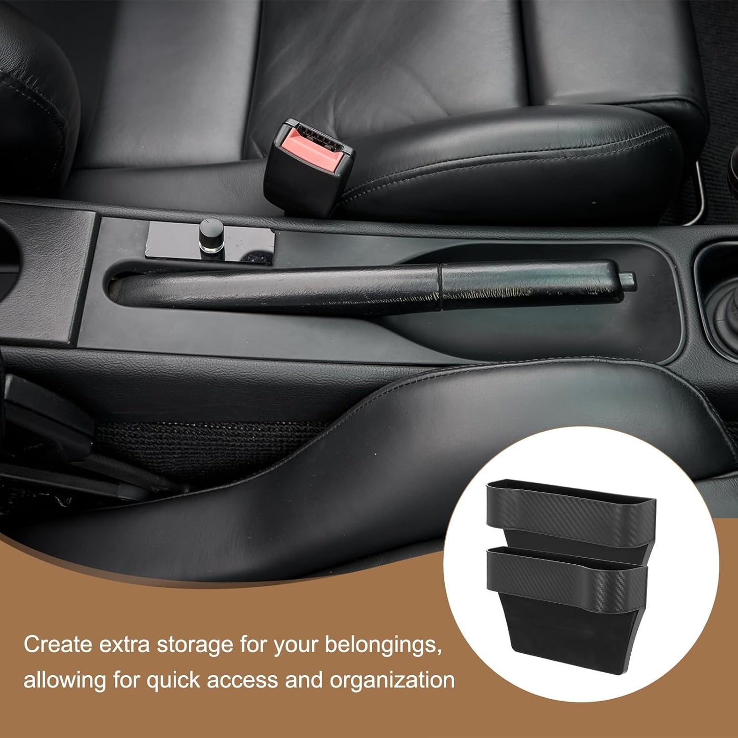 HARFINGTON 2pcs Car Seat Gap Filler Organizer 10.2 x 6.5 x 2.8 Inch PP Universal Car Organizer Storage Box Between Seat and Console (Left+Right) with Cup Holders for Phone Keys, Black