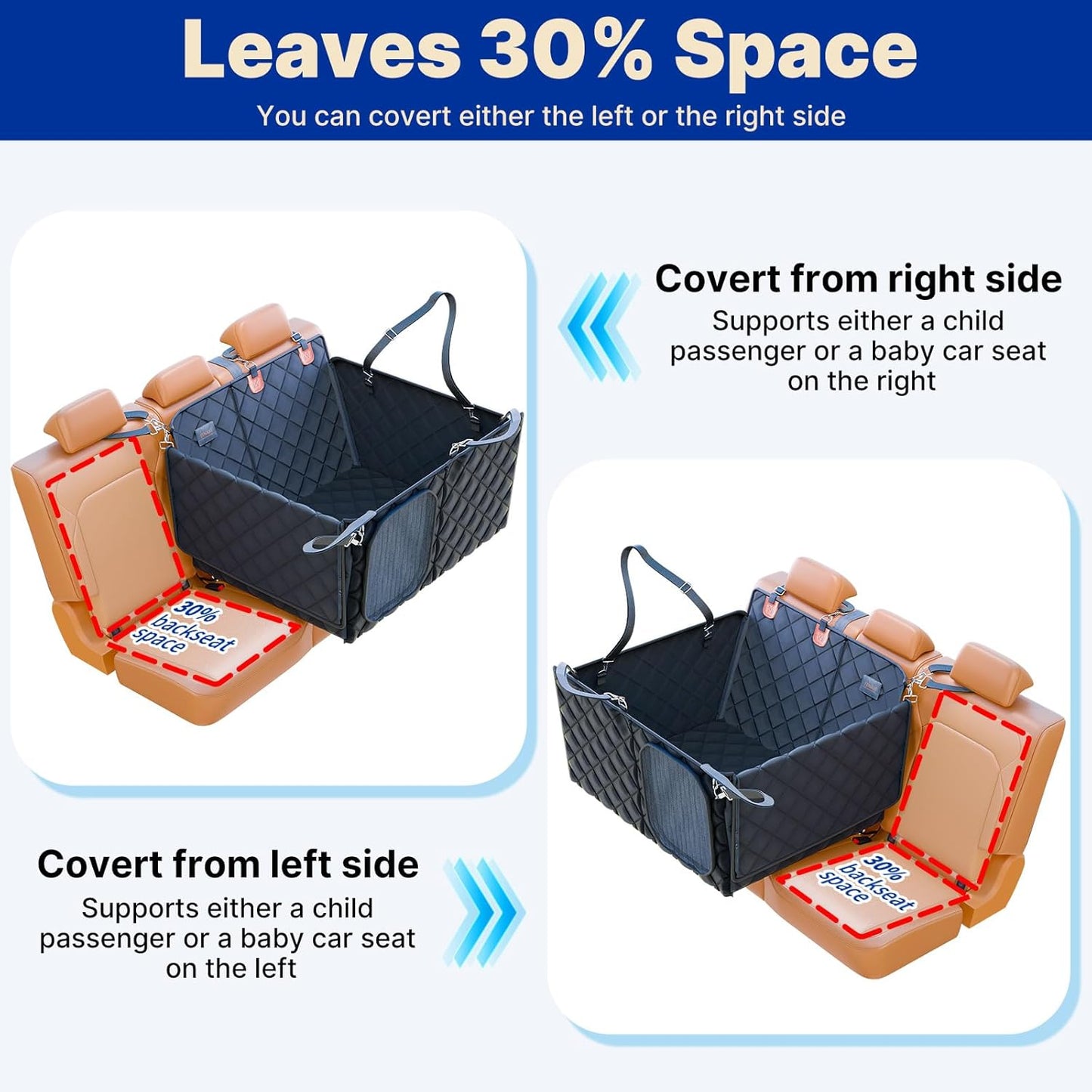Convertible Back Seat Extender for Dogs, Foldable 400lbs Hard Bottom Dog Car Seat Cover for Back Seat, Waterproof Dog Hammock Bed Backseat Cover for Dogs in Car SUV Truck Pet Seat Cover Black M