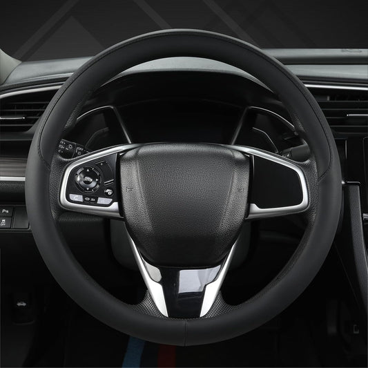 West Llama Thin Slim Car Steering Wheel Cover, Universal 14.5-15 inch Nappa Leather Steering Wheel Cover, Ultra Thin, Anti-Slip, Breathable(Black-Standard Size)