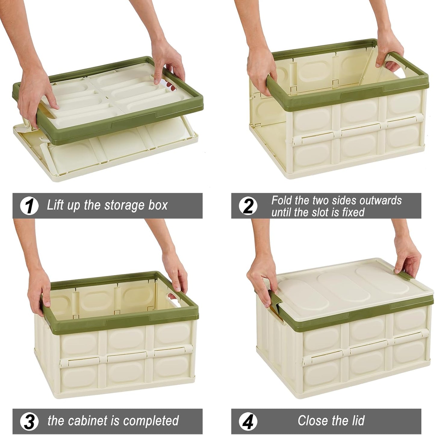 Phyllia Foldable Storage Boxes with Lids, 3 Pack Collapsible Plastic Storage Bins Organizer Containers Baskets Cub with Cover,Stackable Utility Crates Storage Box (Green, 30L)
