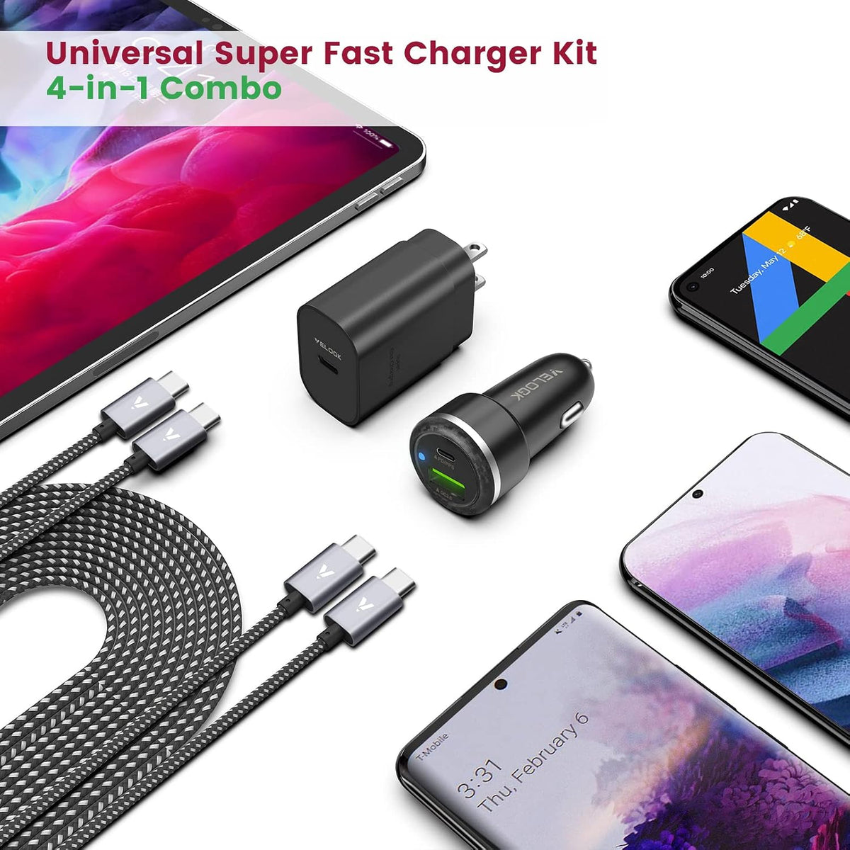 Super Fast Charger Type C Kit, VELOGK 25W PD/PPS USB C Wall/Car Charger