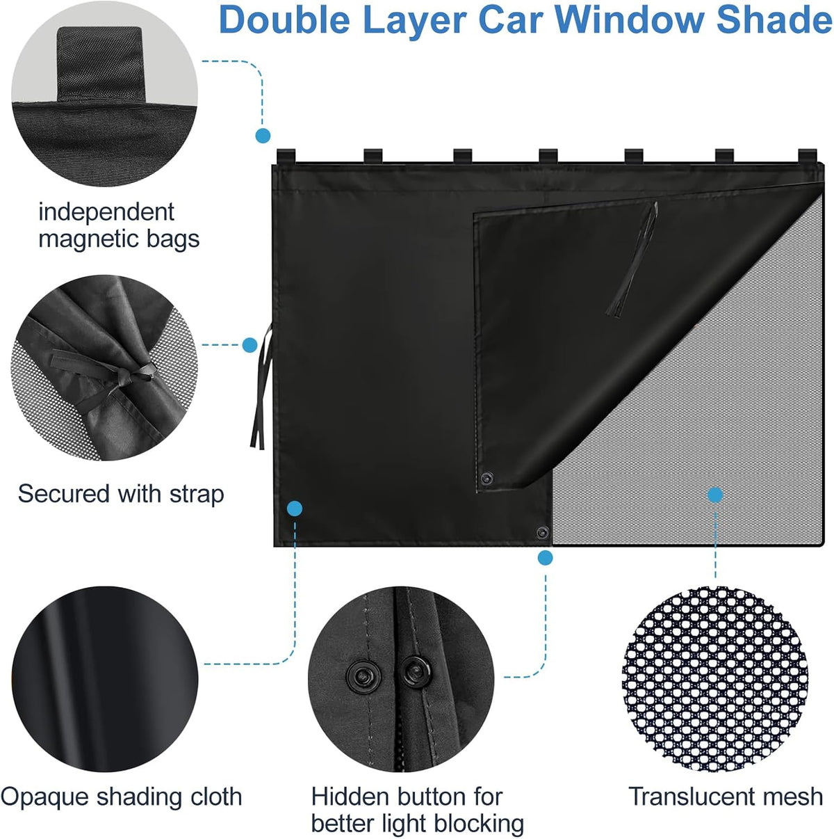 Magnetic Car Window Shades,2Pcs Side Window Sun Shade with 7 Strong Magnets