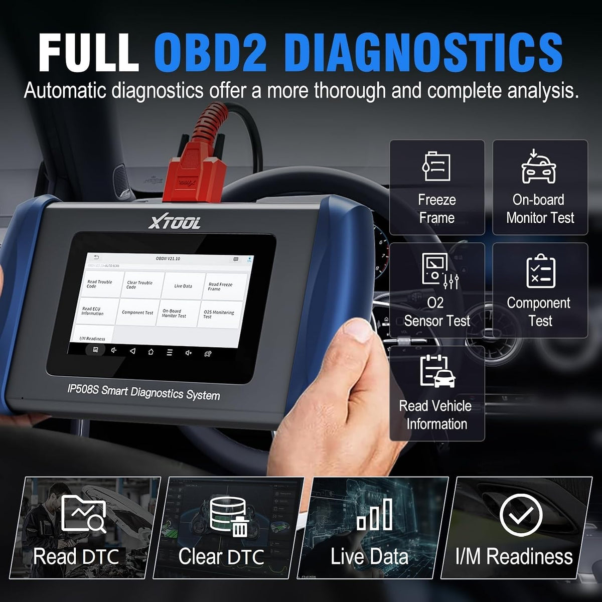 XTOOL Scanner IP508S OBD2 Scanner ABS SRS Check Engine Code Transmission