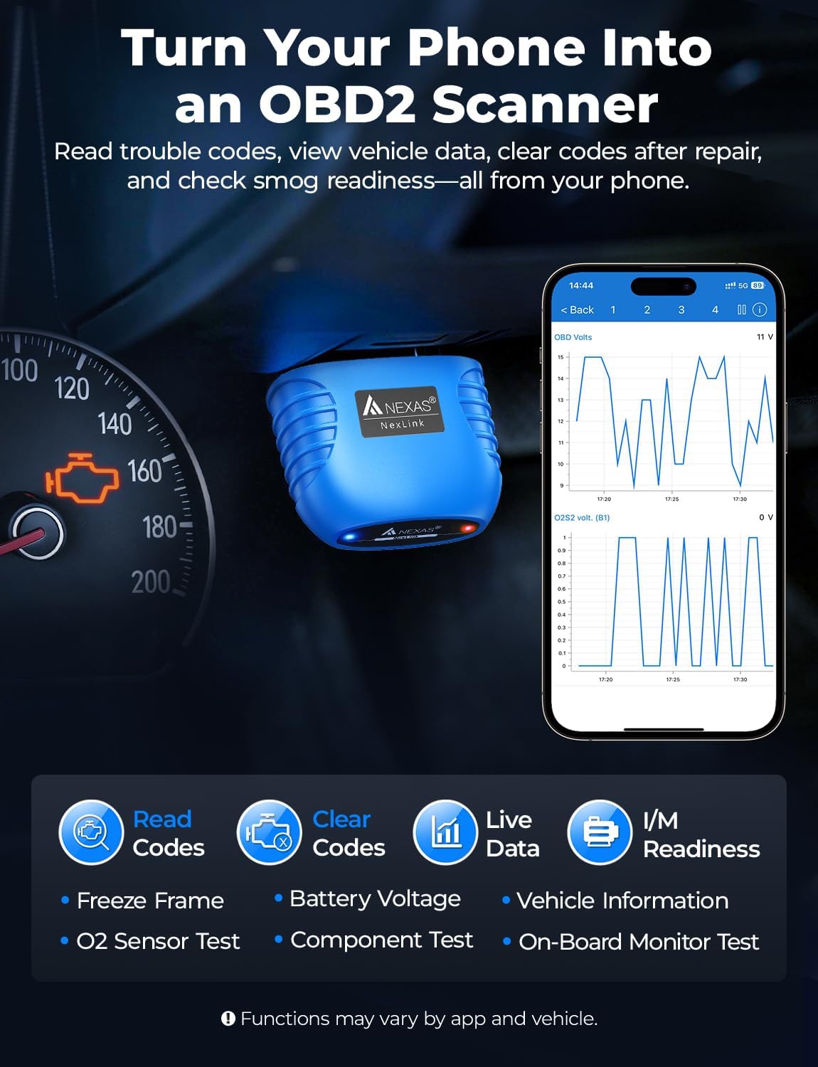 NEXAS NexLINK Bluetooth OBD2 Scanner with Live Data for All US Cars