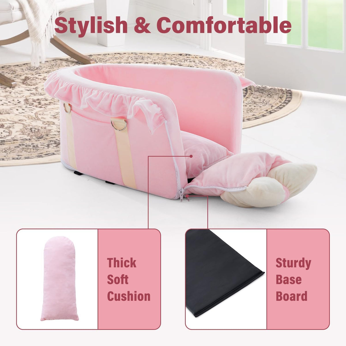 Jaoul Dog Car Seat for Small Dogs - Fully Detachable with Adjustable Straps Center Console Dog Booster Seat - Comfortable Bow Design Pet Car Seats - Portable Pet Booster Seat for Puppy, Cat (Pink)