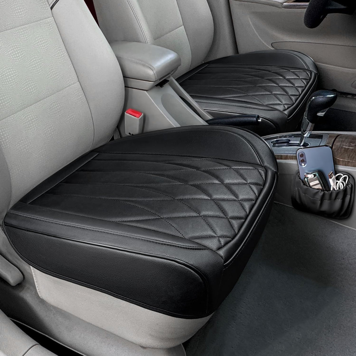BEITK 2 Pack Black Leather Front Bottom Car Seat Covers