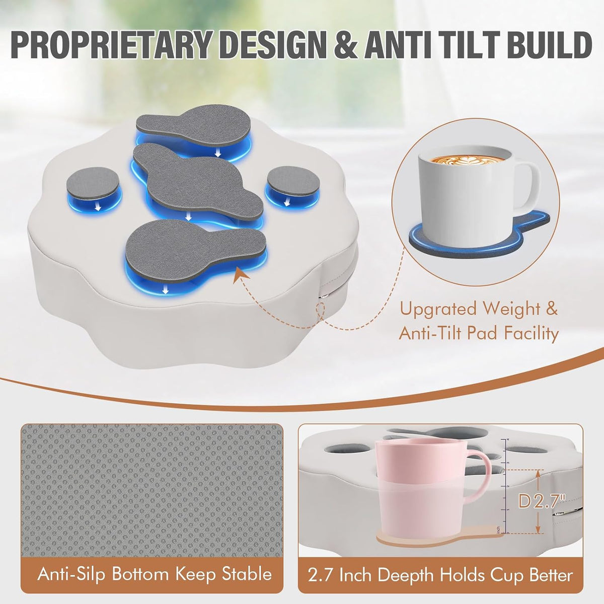 Couch Cup Holder Pillow, PU Grey