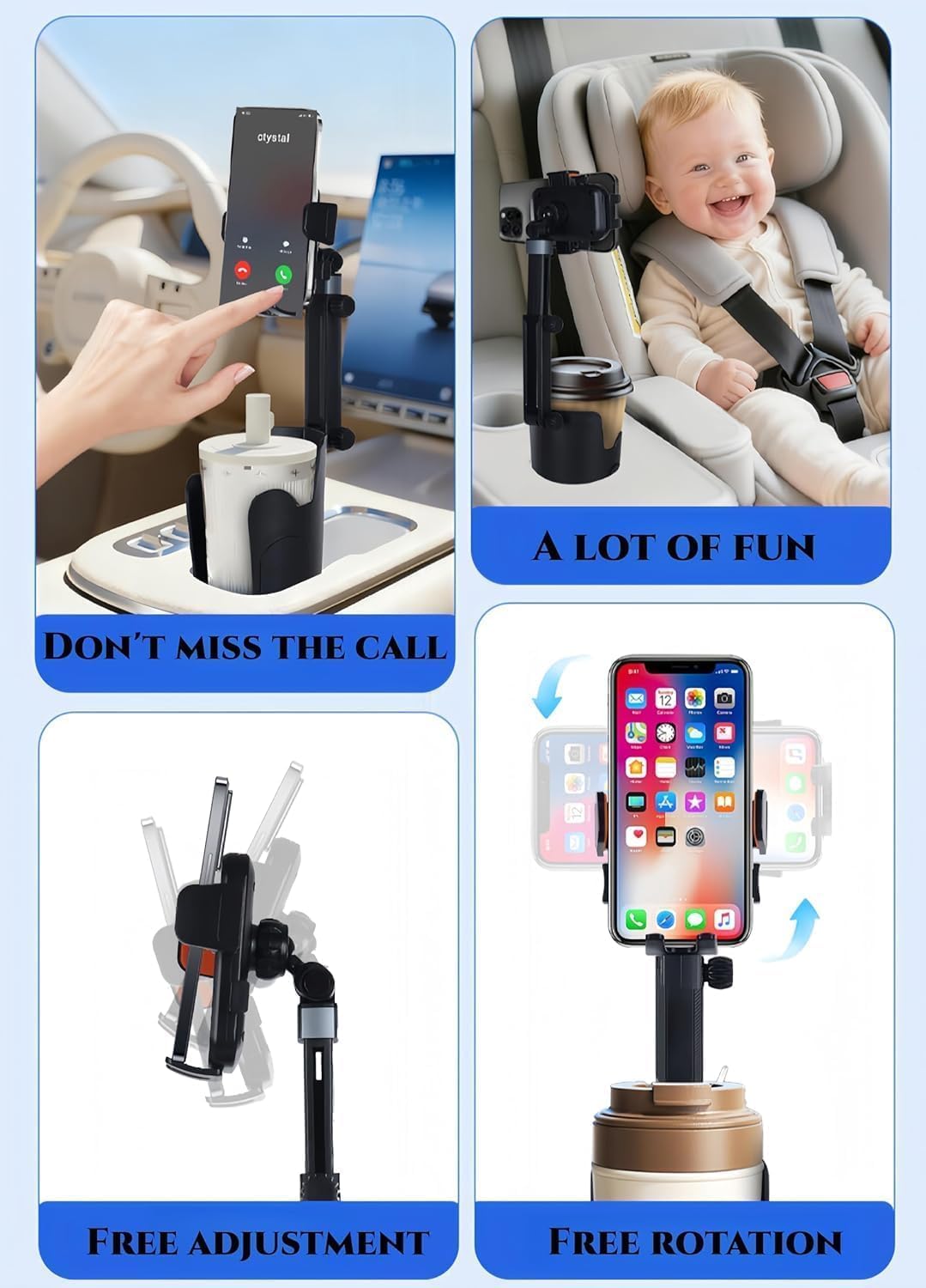Upgrade Universal Cup Car Mount Stand Bracket Height Adjustable for All Phone Fit All Car Display Music Meeting Video Travel