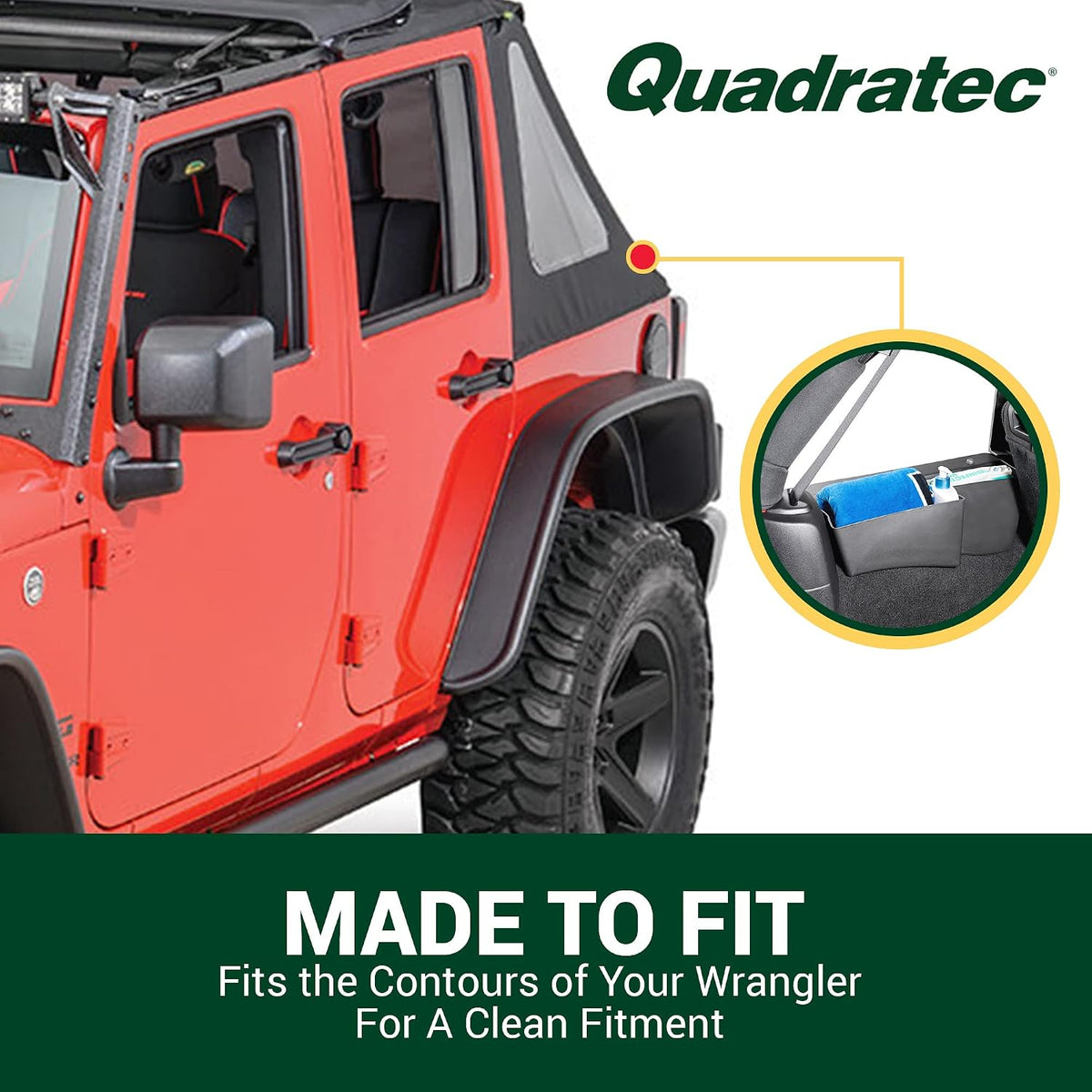 Quadratec Rear Wheel Well Storage Organizer Bin, 2-Piece Set for Left & Right Side - Fits Jeep Wrangler JK Unlimited 4-Door 2007-2018 - Interior Jeep Wrangler Accessories - Cargo Area Storage Box