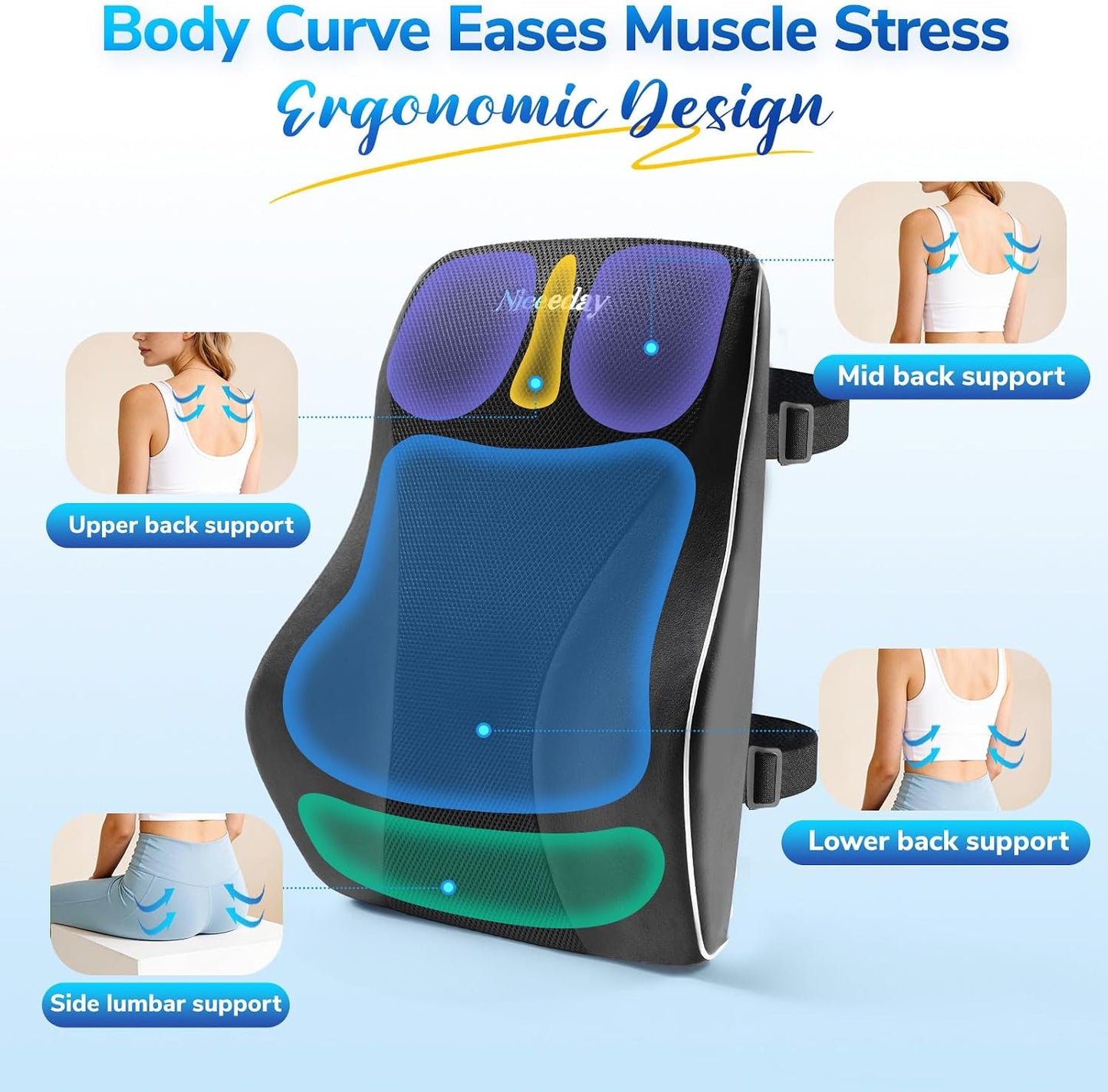 Niceeday Lumbar Support Pillow for Office Chair Car Back Support Pillow, Memory Foam Gaming Chair Desk Chair Back Cushion for Lower Back Pain Relief, Ergonomic Back Rest,Office Home Essentials