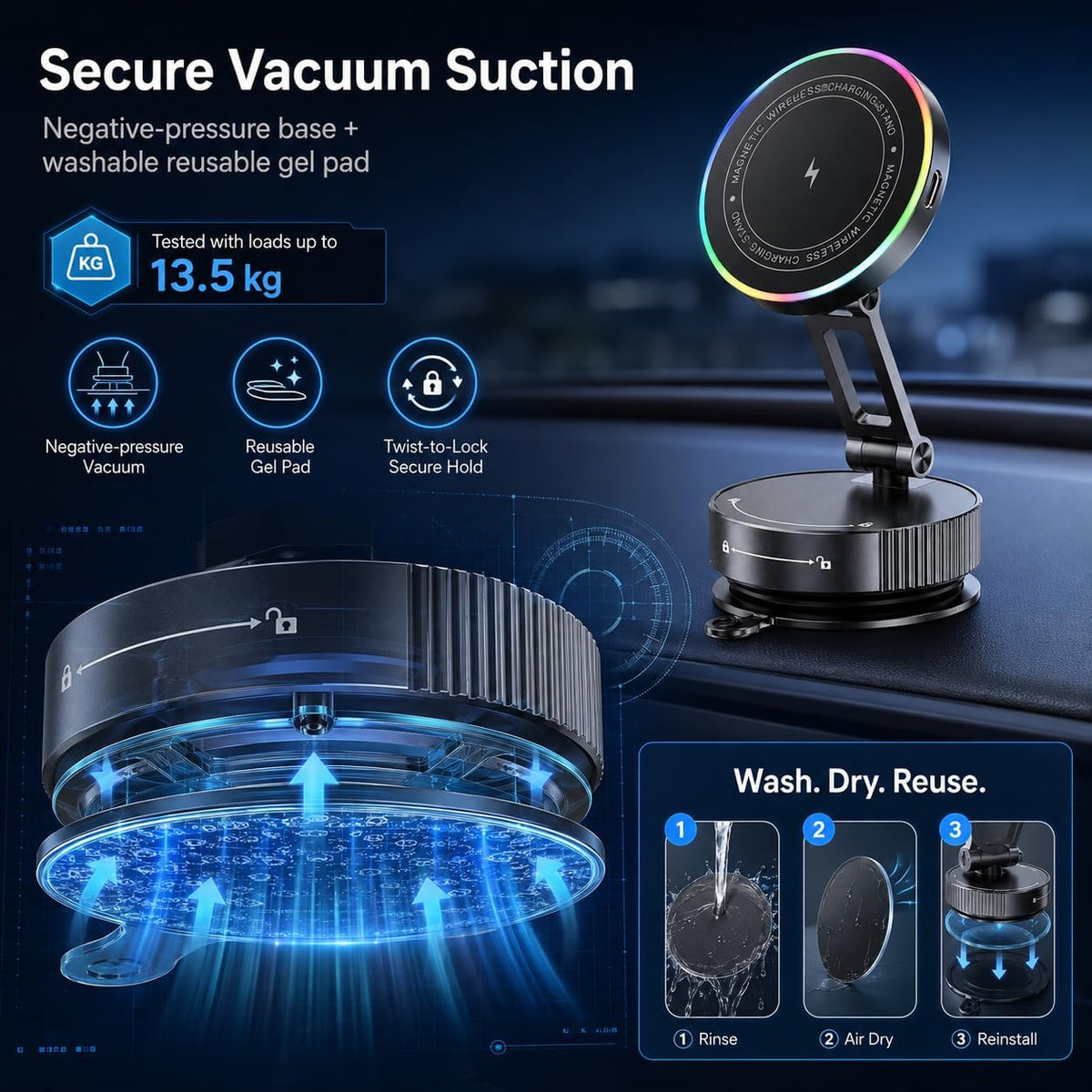 15W Wireless Car Charger Mount, Compatible with MagSafe