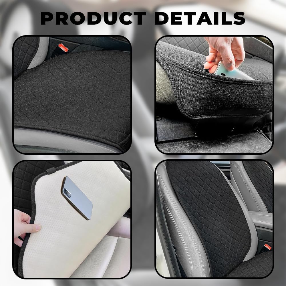 Partsable 2PCS Linen Car Seat Covers Front Seats,Breathable Cloth Fabric Car Seat Protector - Universal Cloth Seat Covers Fit for Cars, Vans, SUVs, Trucks and for All Seasons - Black