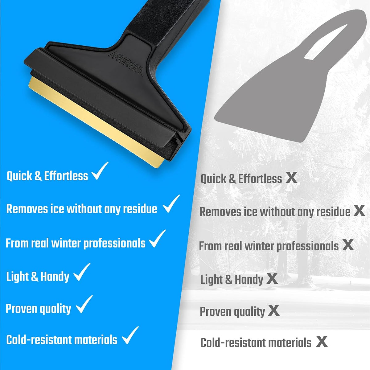 Car Brass Ice Scraper Long Handle Ice Scraper Brass Blade 14,5 inch Ice Scraper for Car Snow Scraper Ice Scrapers for Car Windshield Original Murska from Europe (L&P A055 Black Gray)