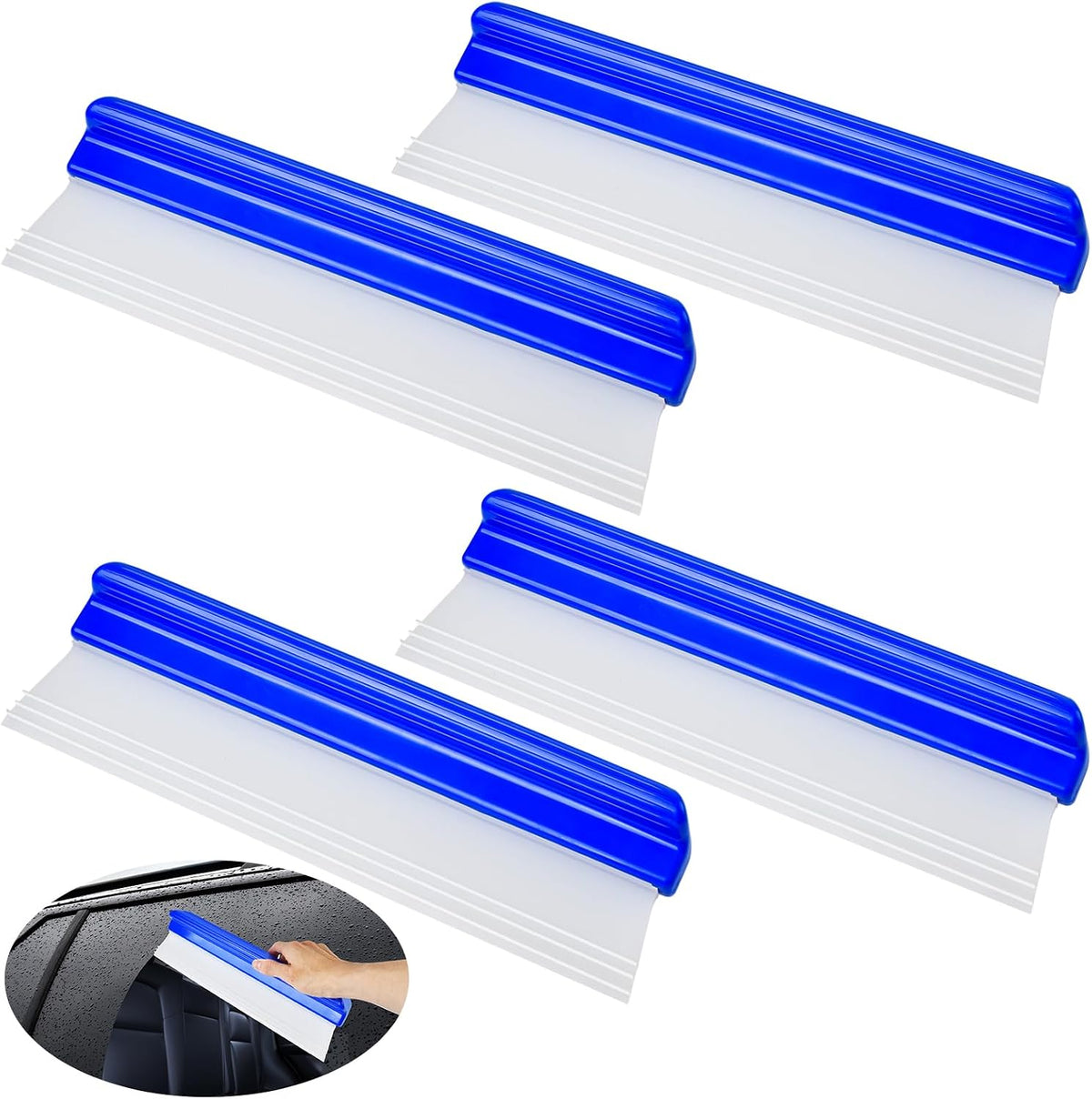 Supkiir 4 Pack 12” Silicone Car Drying Squeegee, 3-Layer T-Bar Water Blade Professional Automotive Water Wiper, Car Windshield Squeegee Flexible Water Blade Squeegee for Car Window Glass Bathroom