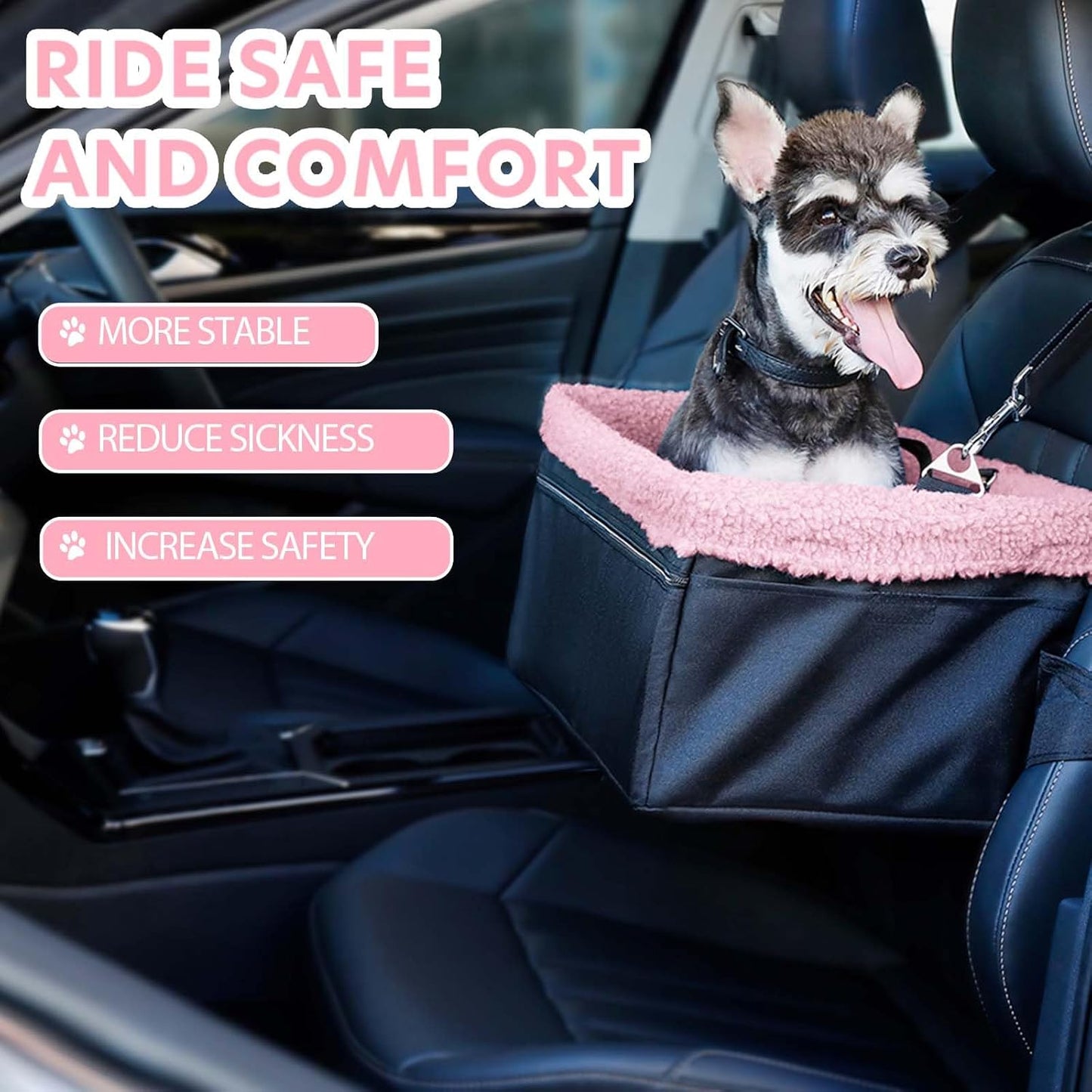 Dog Car Seat for Small Pets Under 20lbs, Booster Seat with Metal Frame, Double-Layer Oxford Fabric, Safety Leash for Dogs and Cats