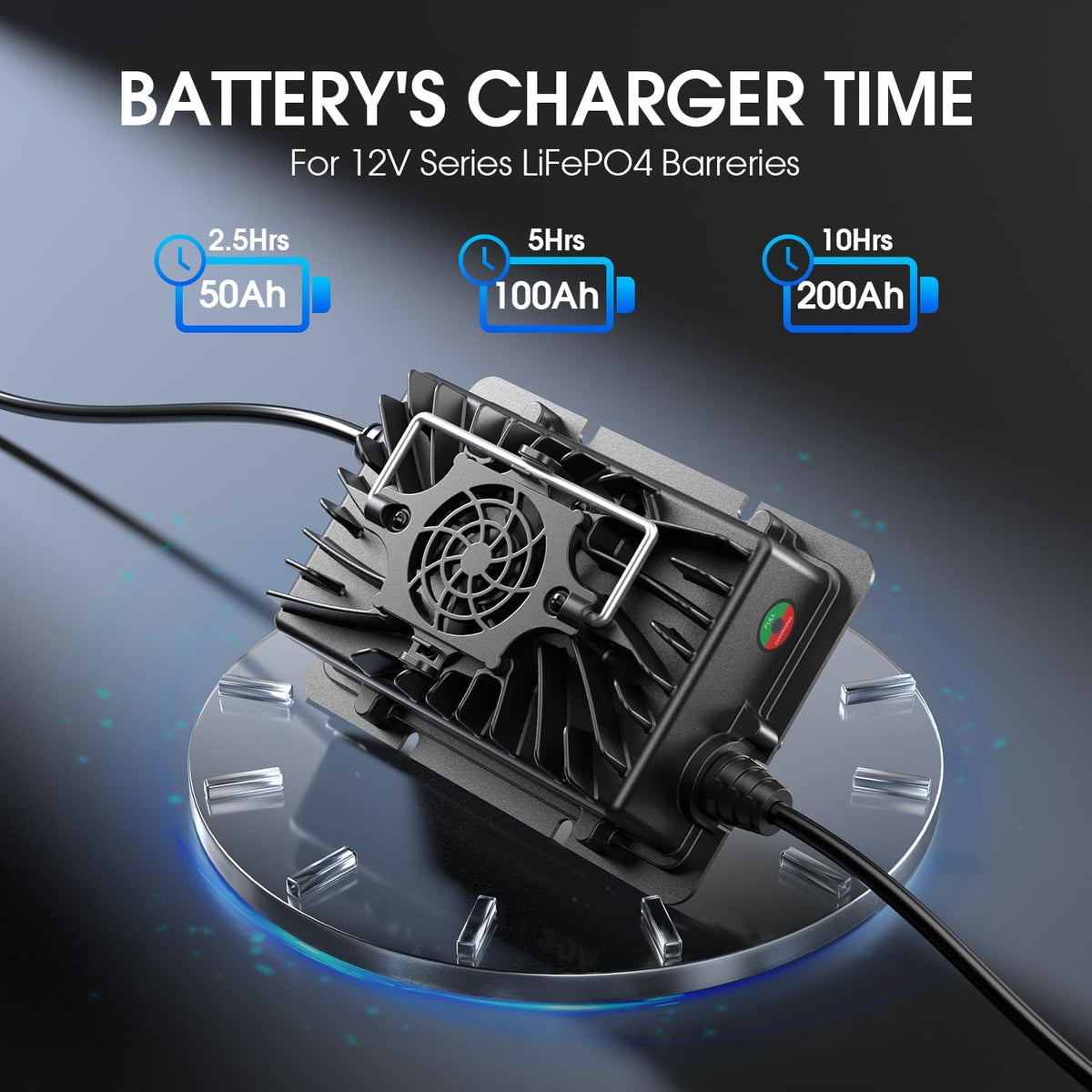 FirstPower Pro 12.8 Volt LiFePO4 Battery Charger, 12V 20A Lithium Battery Charger Maintainer with Anderson Connector LED Indicator, Handle Design For Cars, Golf Carts, UAV, RV and Deep Cycle Batteries