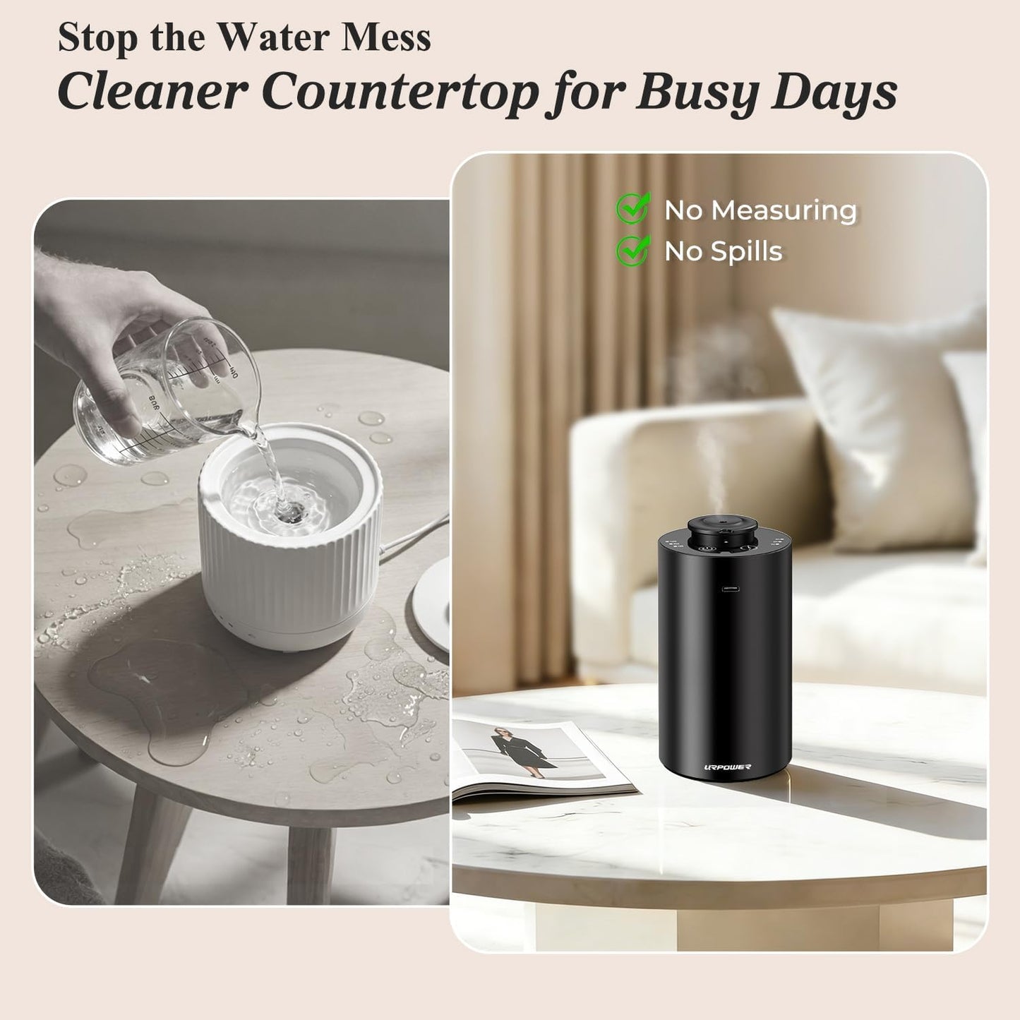 URPOWER Waterless Essential Oil Diffuser: No Water Needed Battery Operated Scent Diffuser - 2 * 20ML Hotel Fragrance Essential Oils - Cordless & Mini Oil Machine Aluminum for Car Home Office(Black)