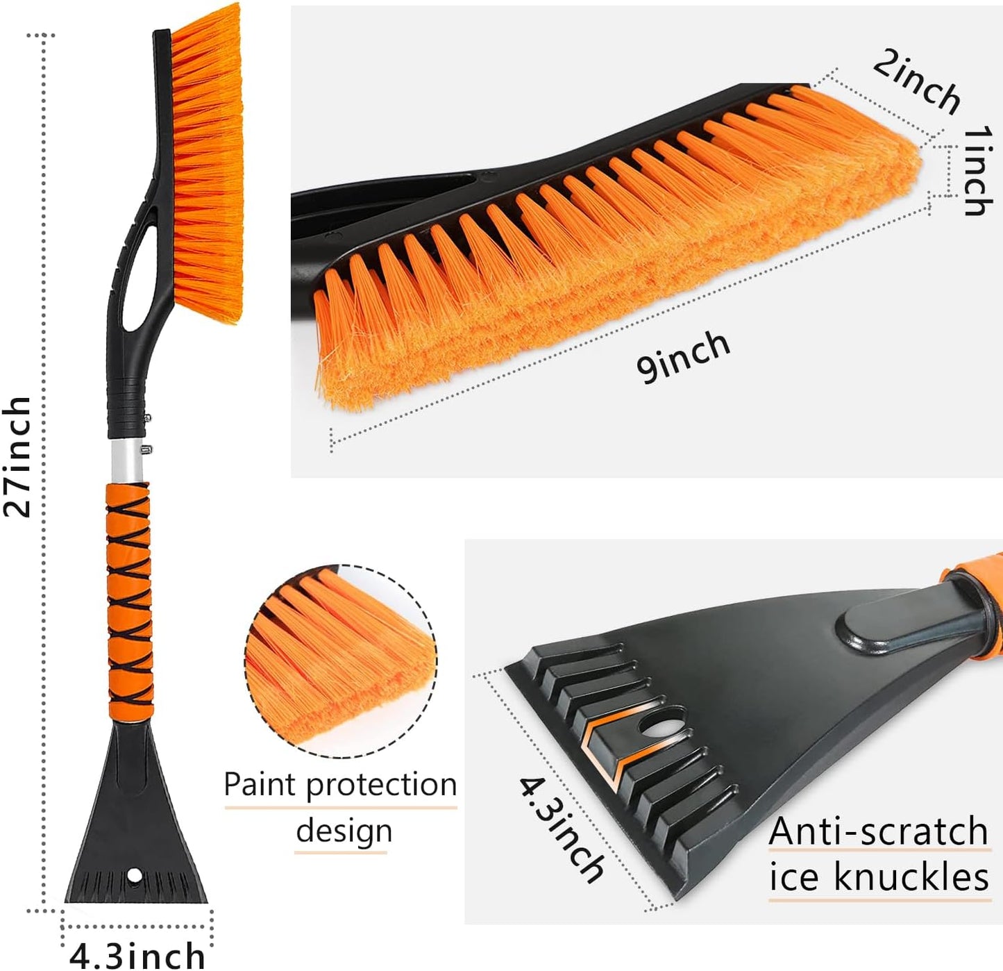 Snow Brush and Ice Scraper for Car Windshield - 27 Inch Detachable Snow Removal Tool with Ergonomic Foam Grip for Cars SUVs and Trucks Winter Car Accessories